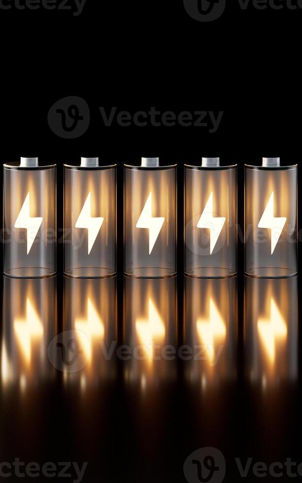 3D fast charge battery on black background, energy technology concept, 3d rendering. photo