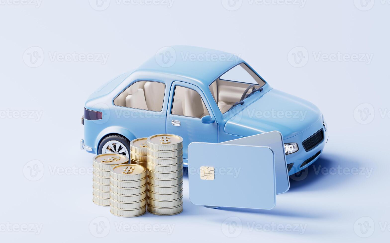 3D style automobile car and golden coins, 3d rendering. photo