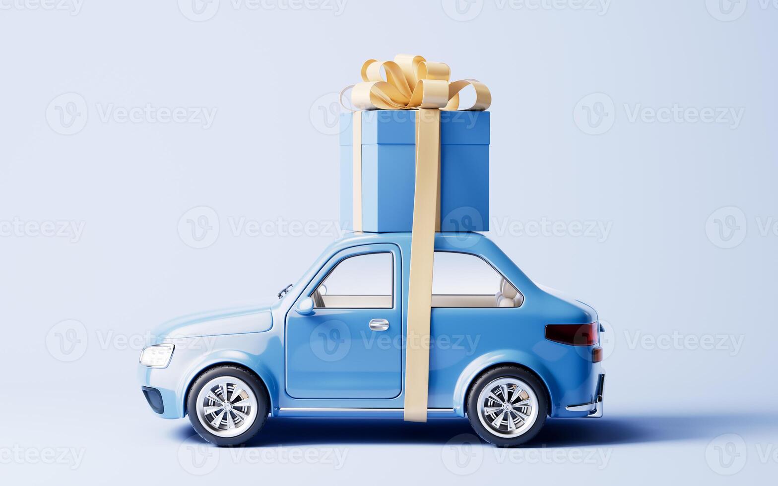 3D style automobile car carrying the gift box, 3d rendering. photo