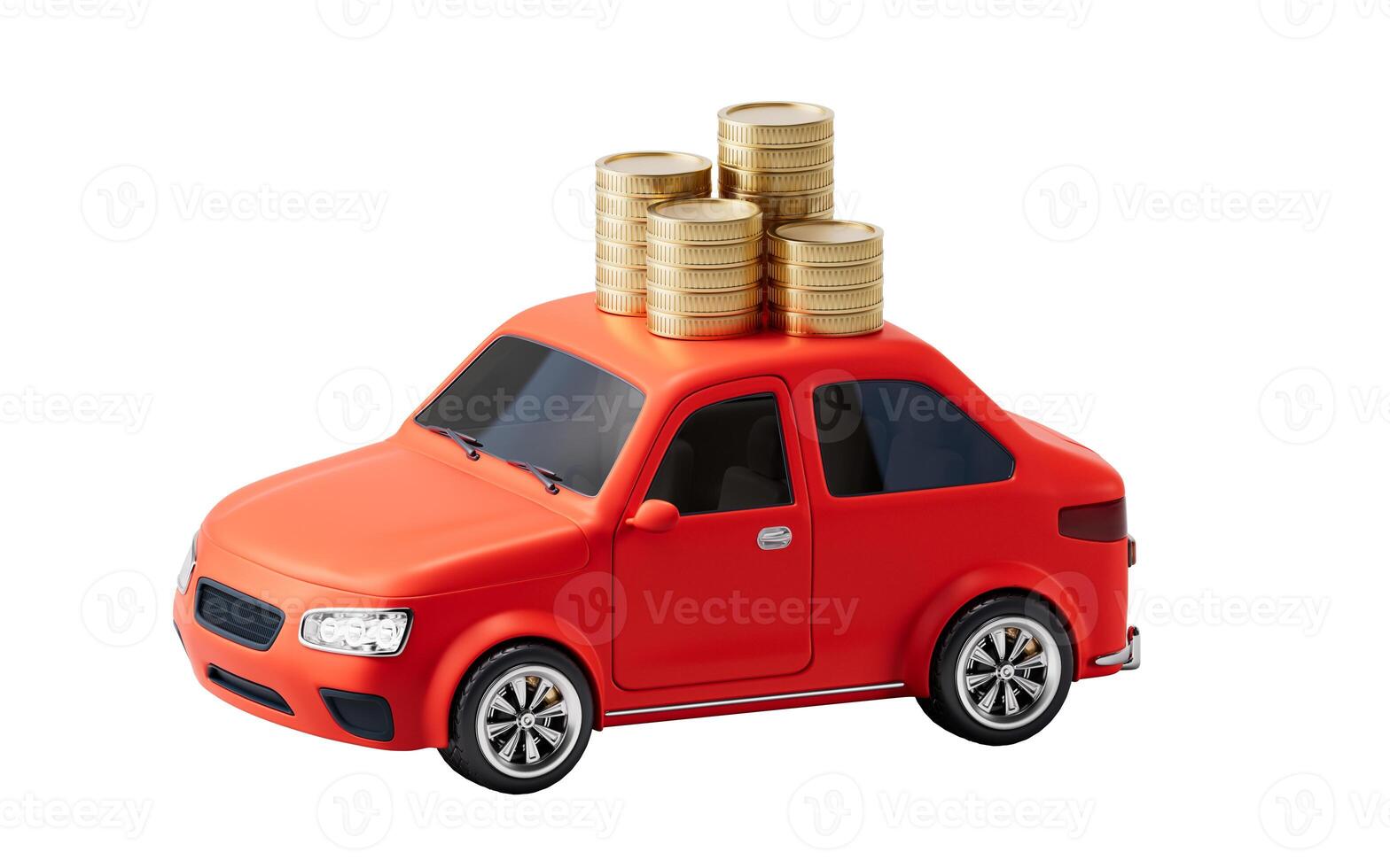 3D style automobile car and golden coins, 3d rendering. photo
