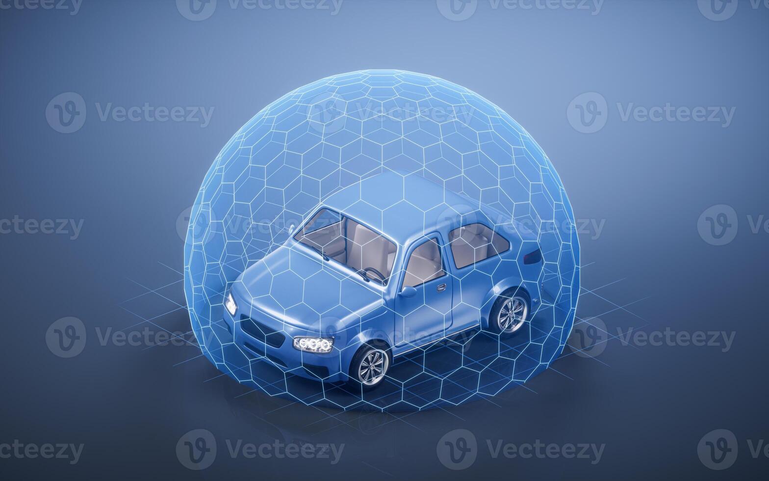 Realistic 3D style automobile car with protect shield, 3d rendering. photo