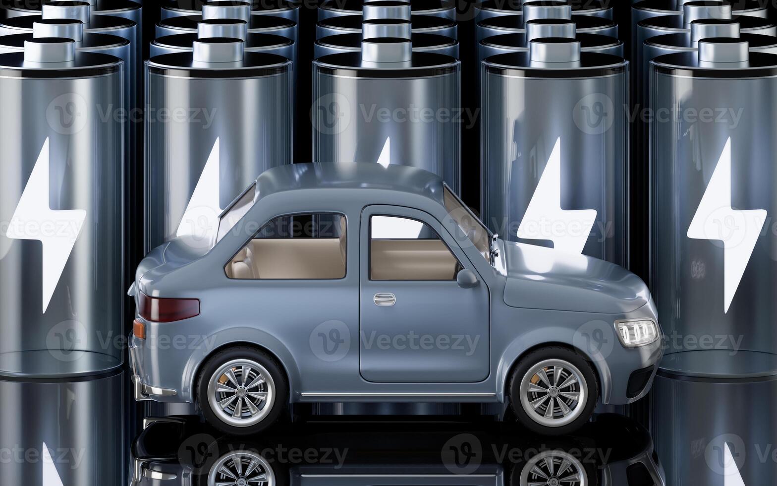 Realistic 3D style automobile car and new energy battery, 3d rendering. photo
