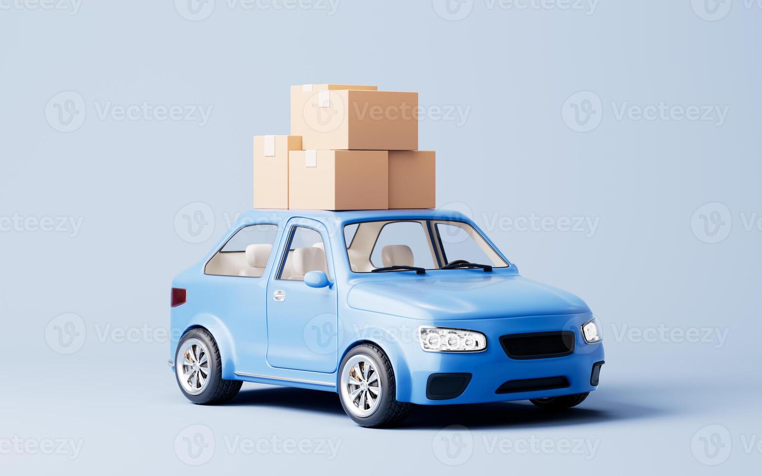 3D style automobile car and cargo boxes, 3d rendering. photo