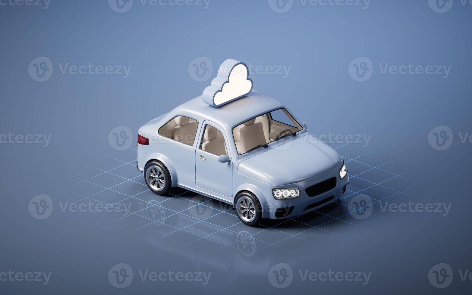 Realistic 3D style automobile car with cloud computing, 3d rendering. photo