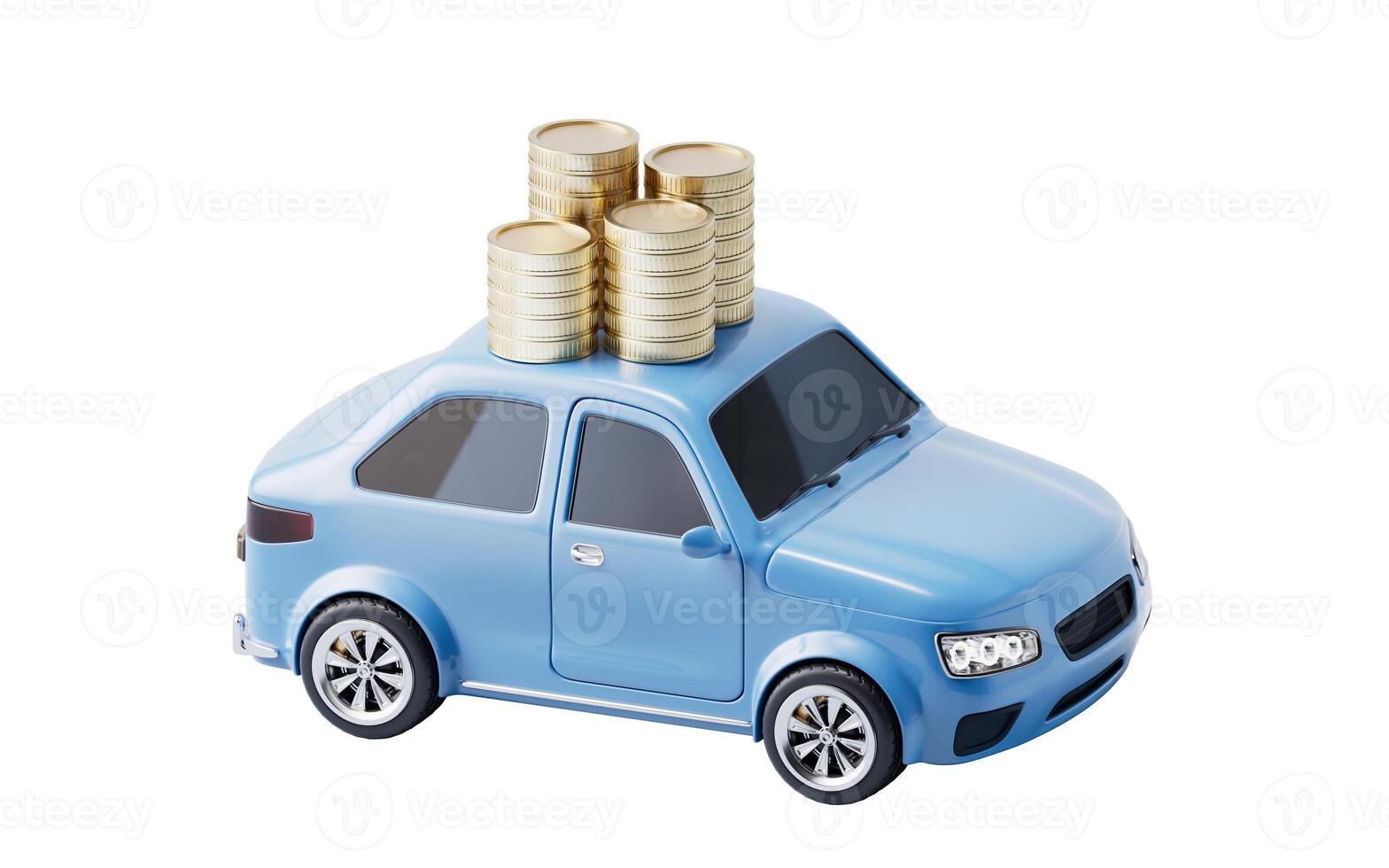 3D style automobile car and golden coins, 3d rendering. photo