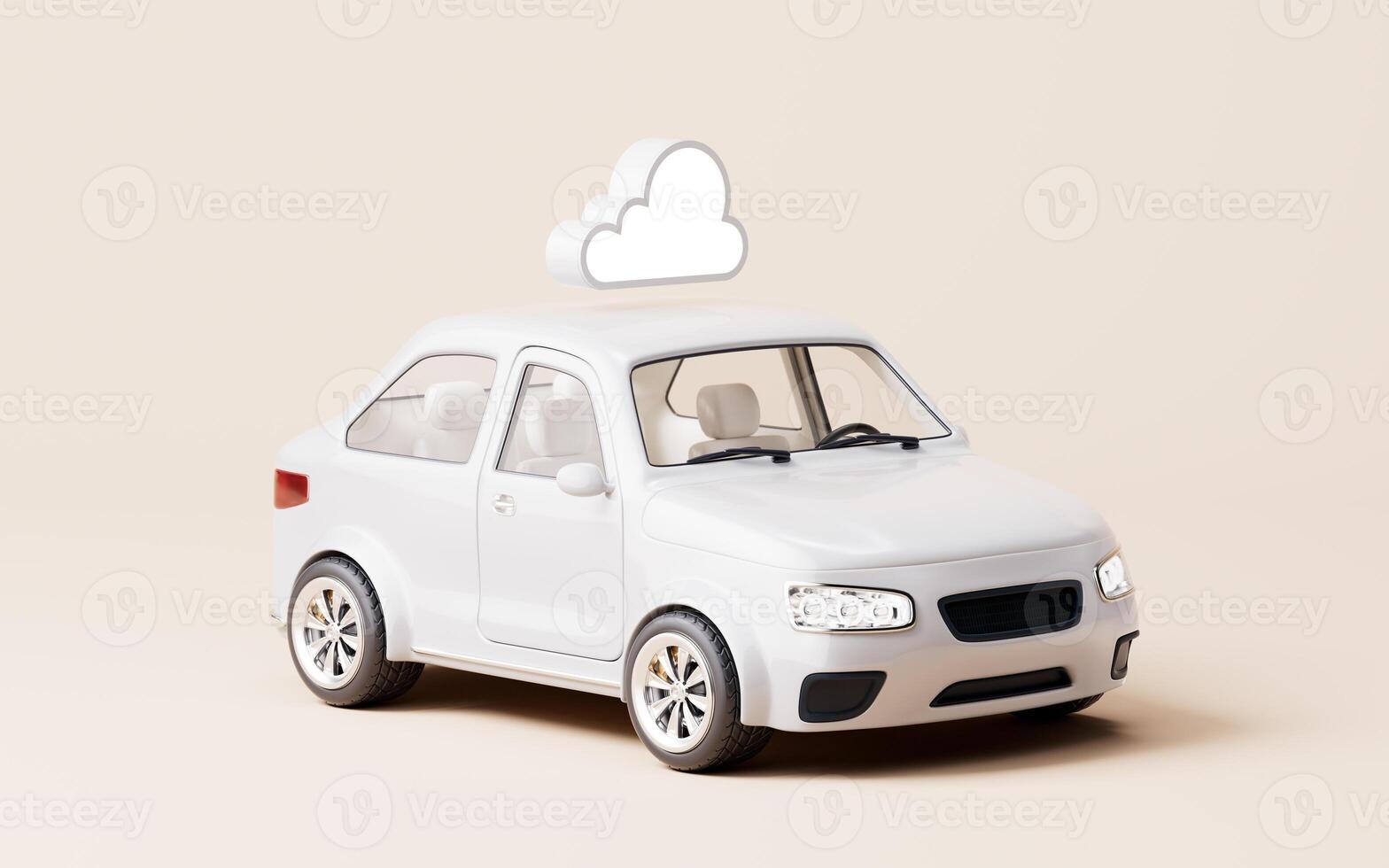 Realistic 3D style automobile car with cloud computing, 3d rendering. photo