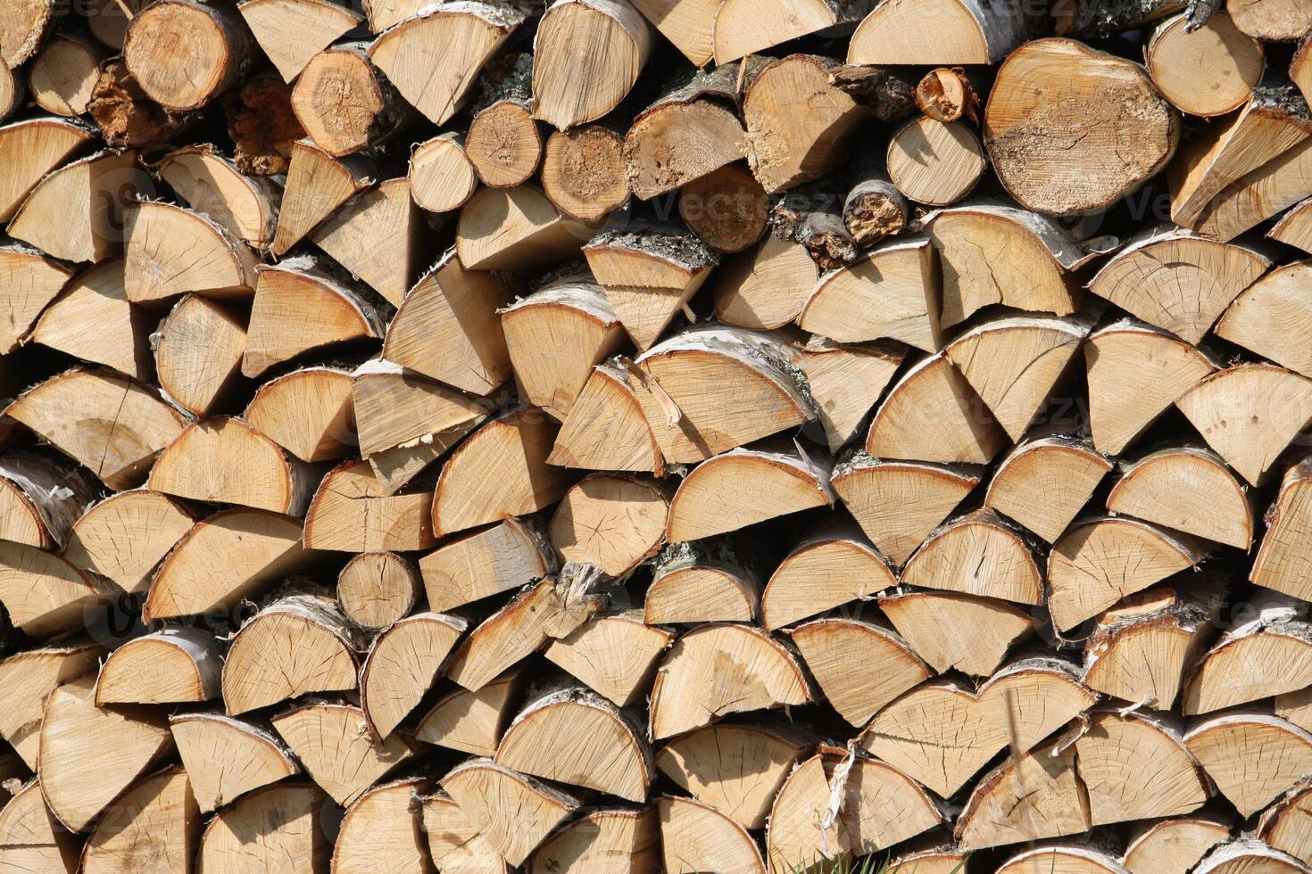 Chopped firewood on a stack photo