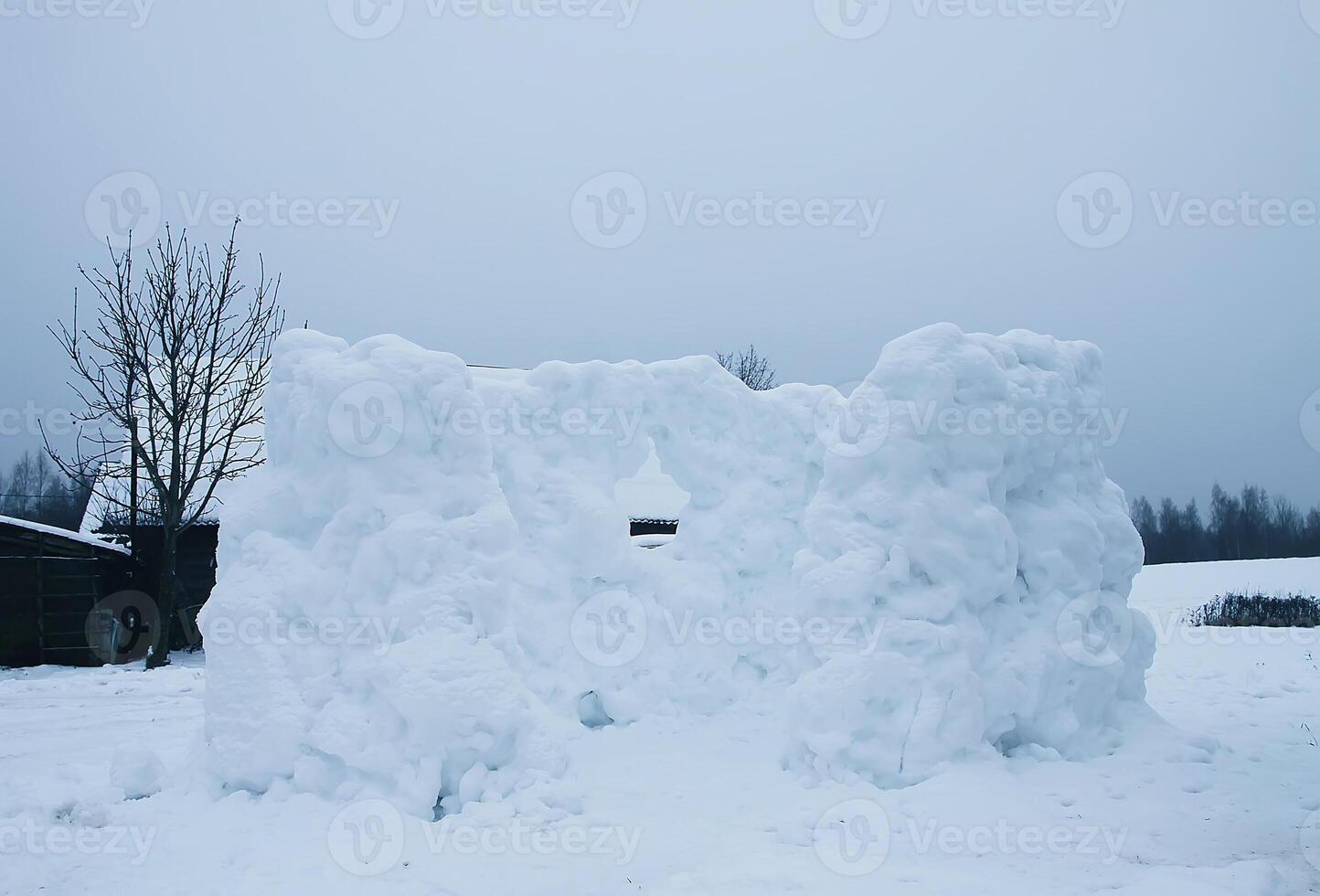 Wall made of snow on rural field photo