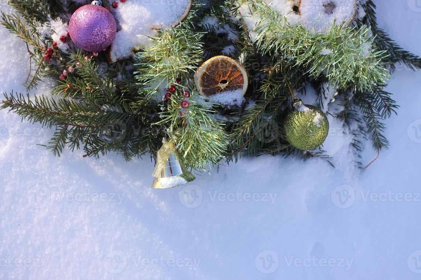 Christmas wreath on the snow photo
