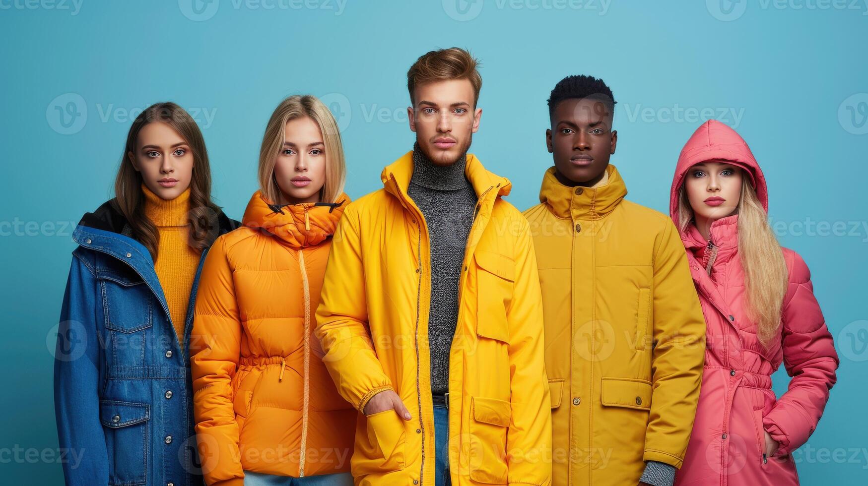 Fall Casual Fashion Studio Shoot Featuring Colorful Jackets photo