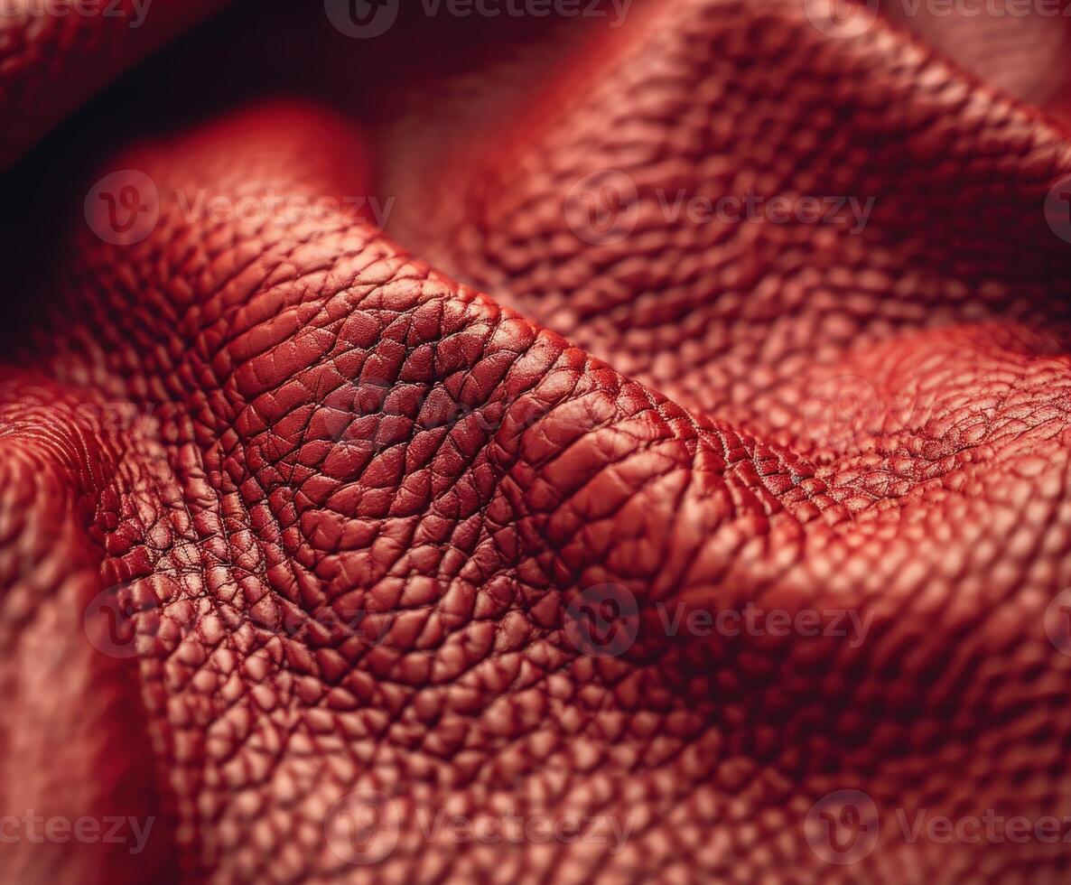 Close-Up of Textured Red Leather Material With Intricate Patterns photo