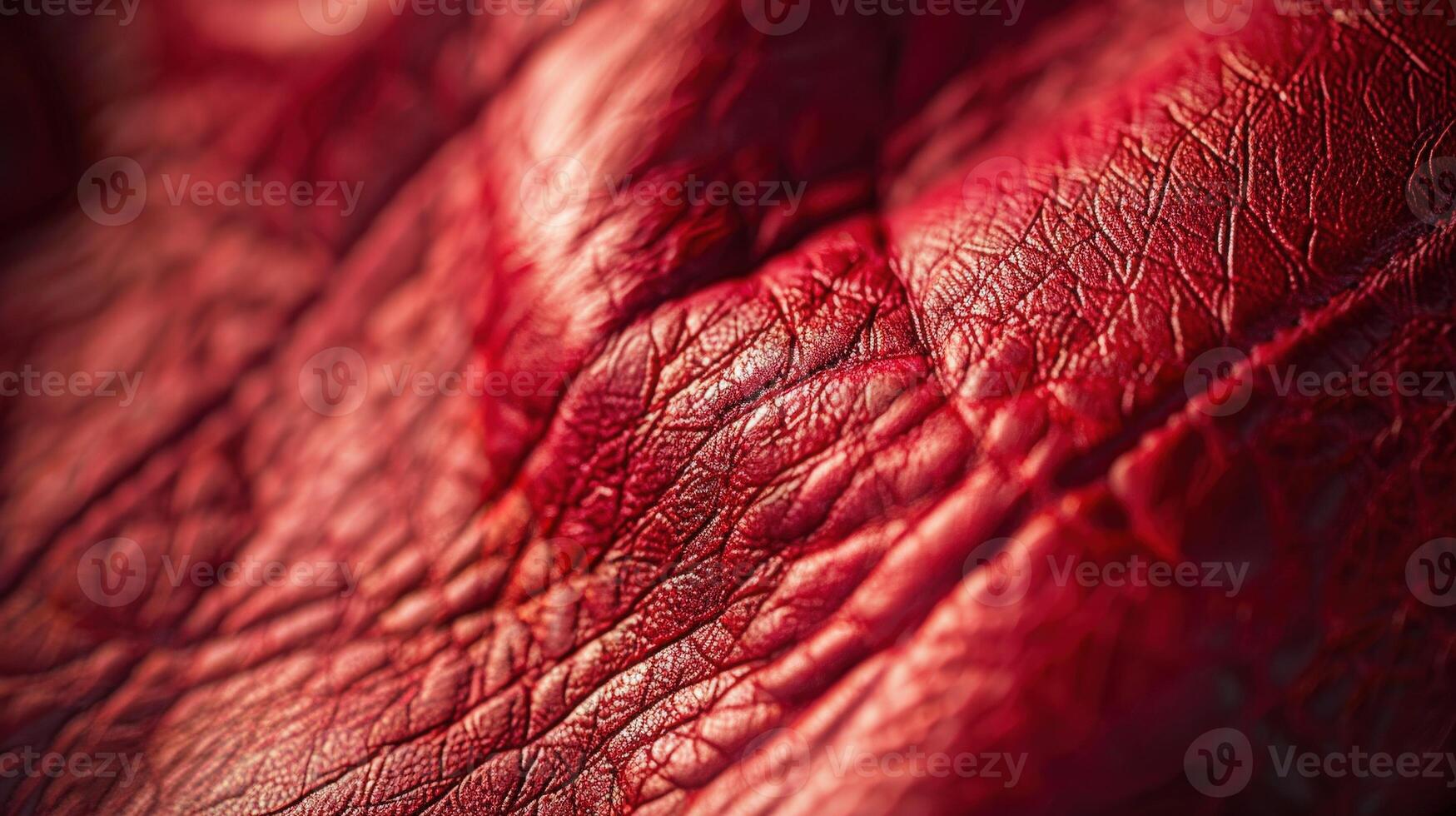 Close-Up of Rich Red Leather Surface Showing Texture and Detail photo