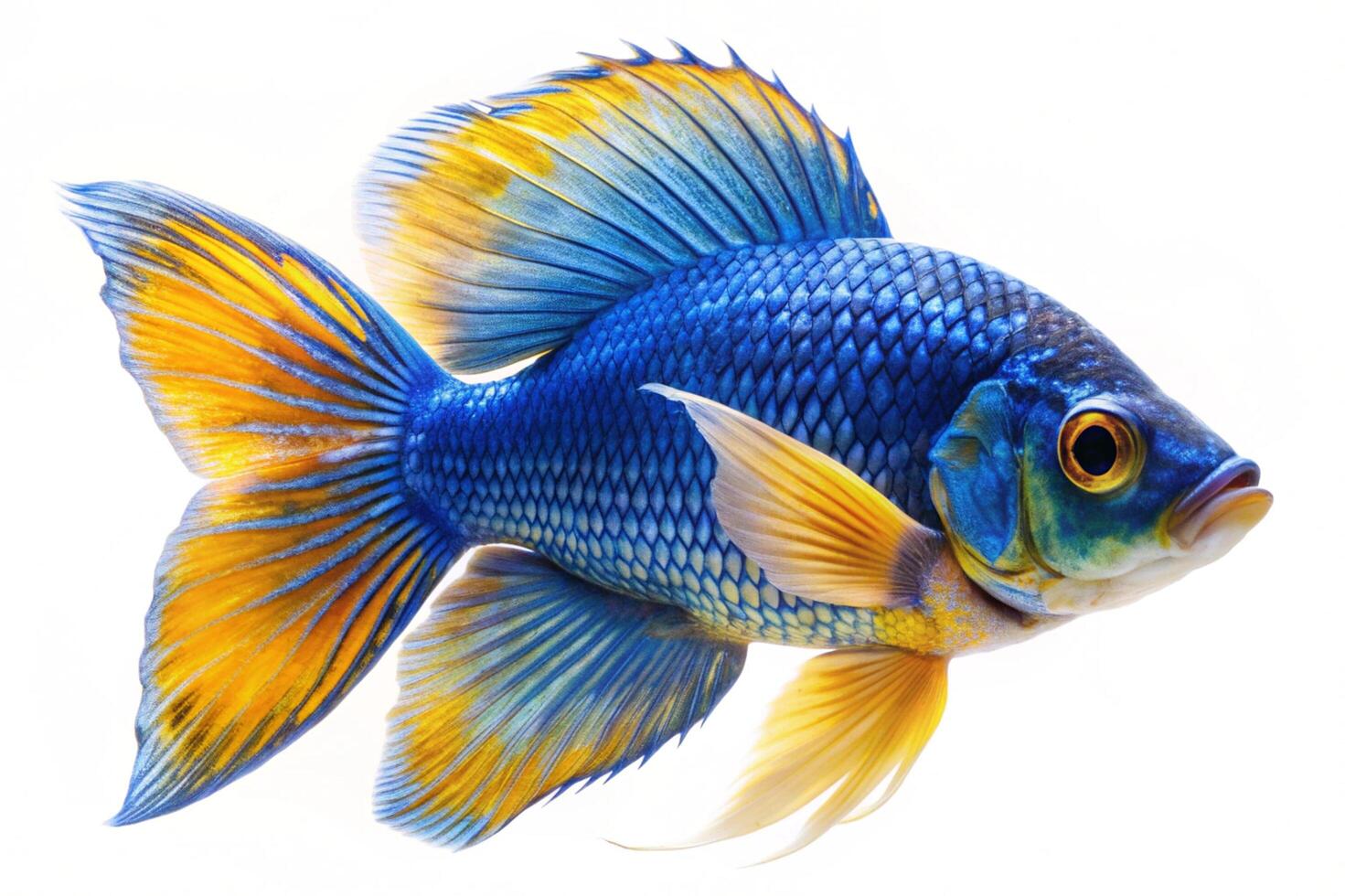 Blue ornamental fish isolated on white background photo