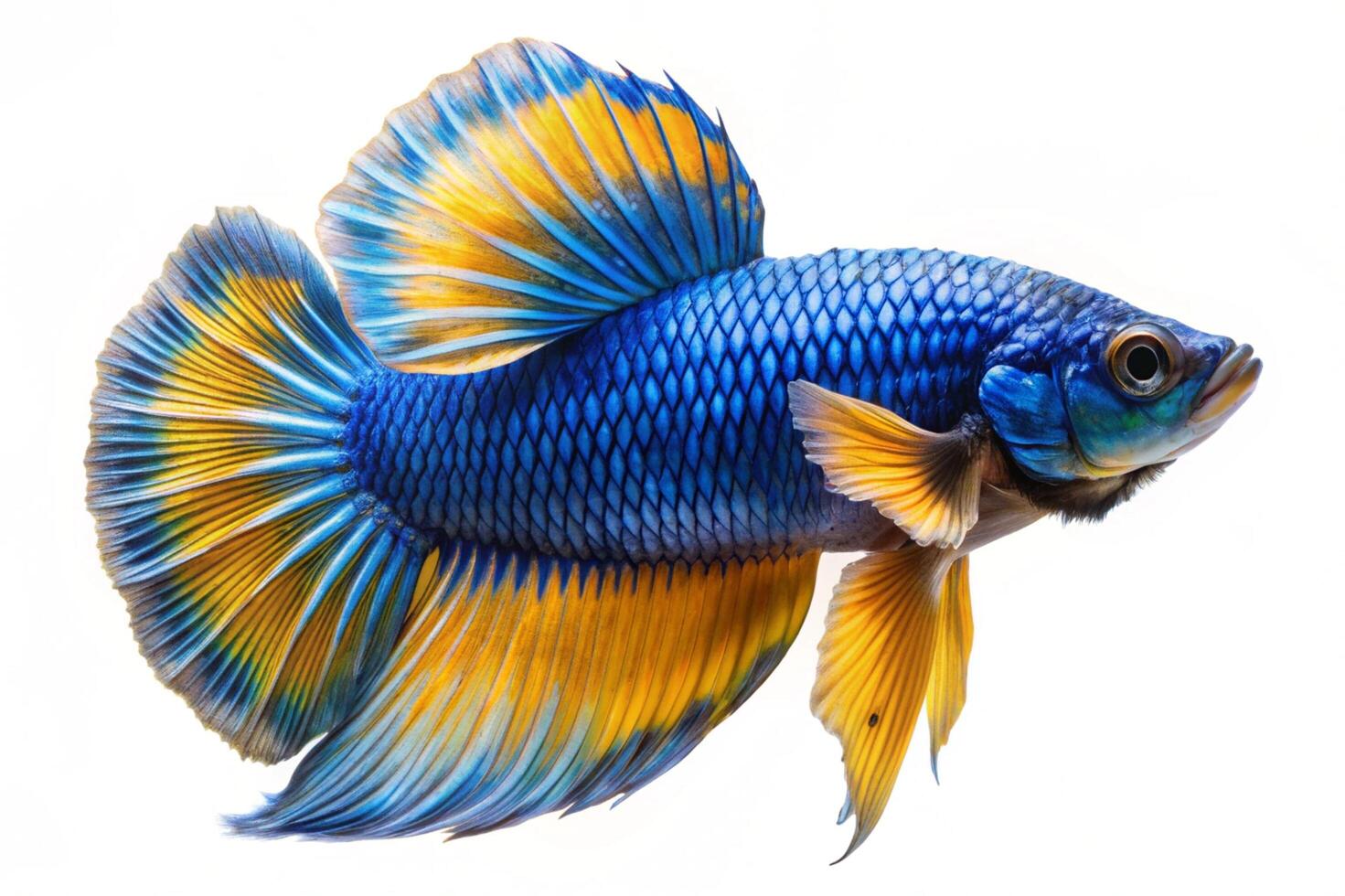 Blue ornamental fish isolated on white background photo