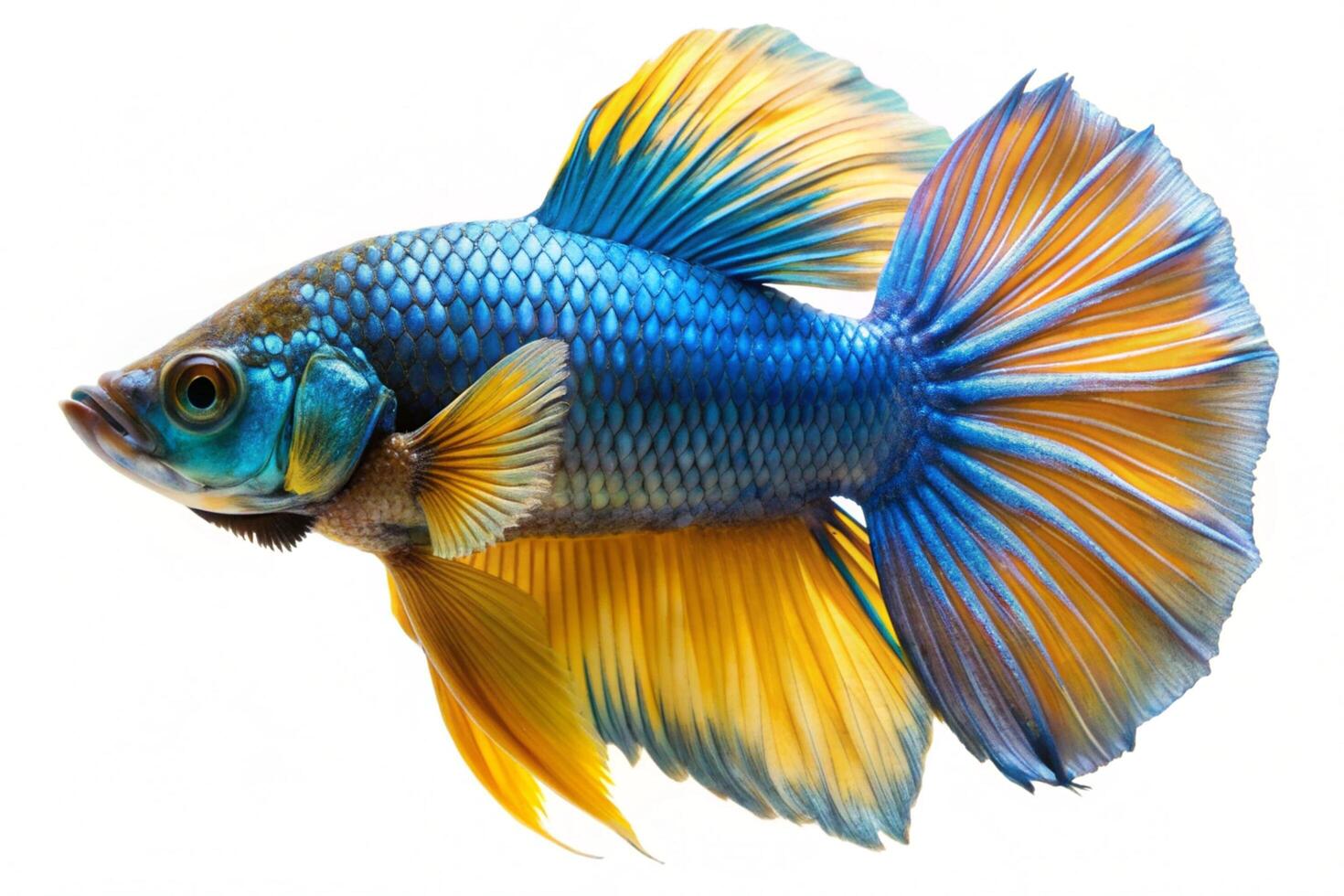 Blue ornamental fish isolated on white background photo