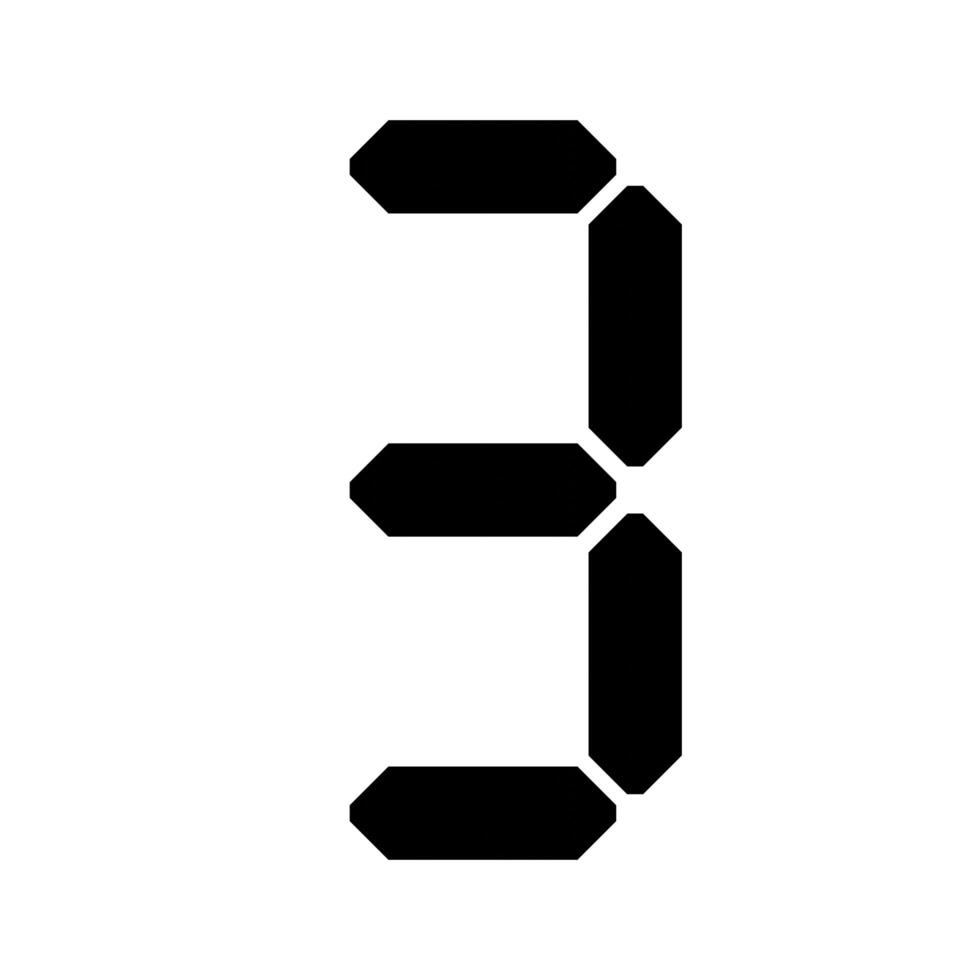 digital 7-Segment number Showing 3 in Black color with White Background photo