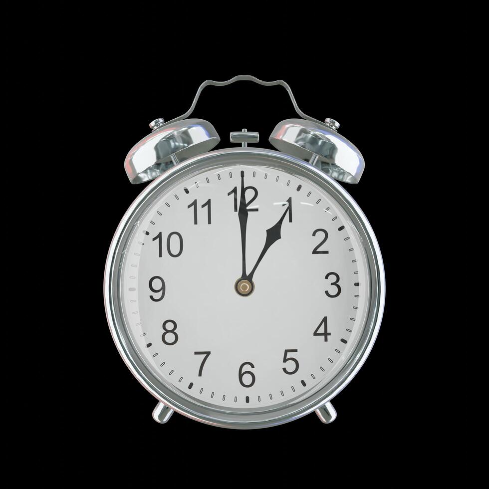 01h 00m AM or PM Vintage Steel Alarm Clock photo