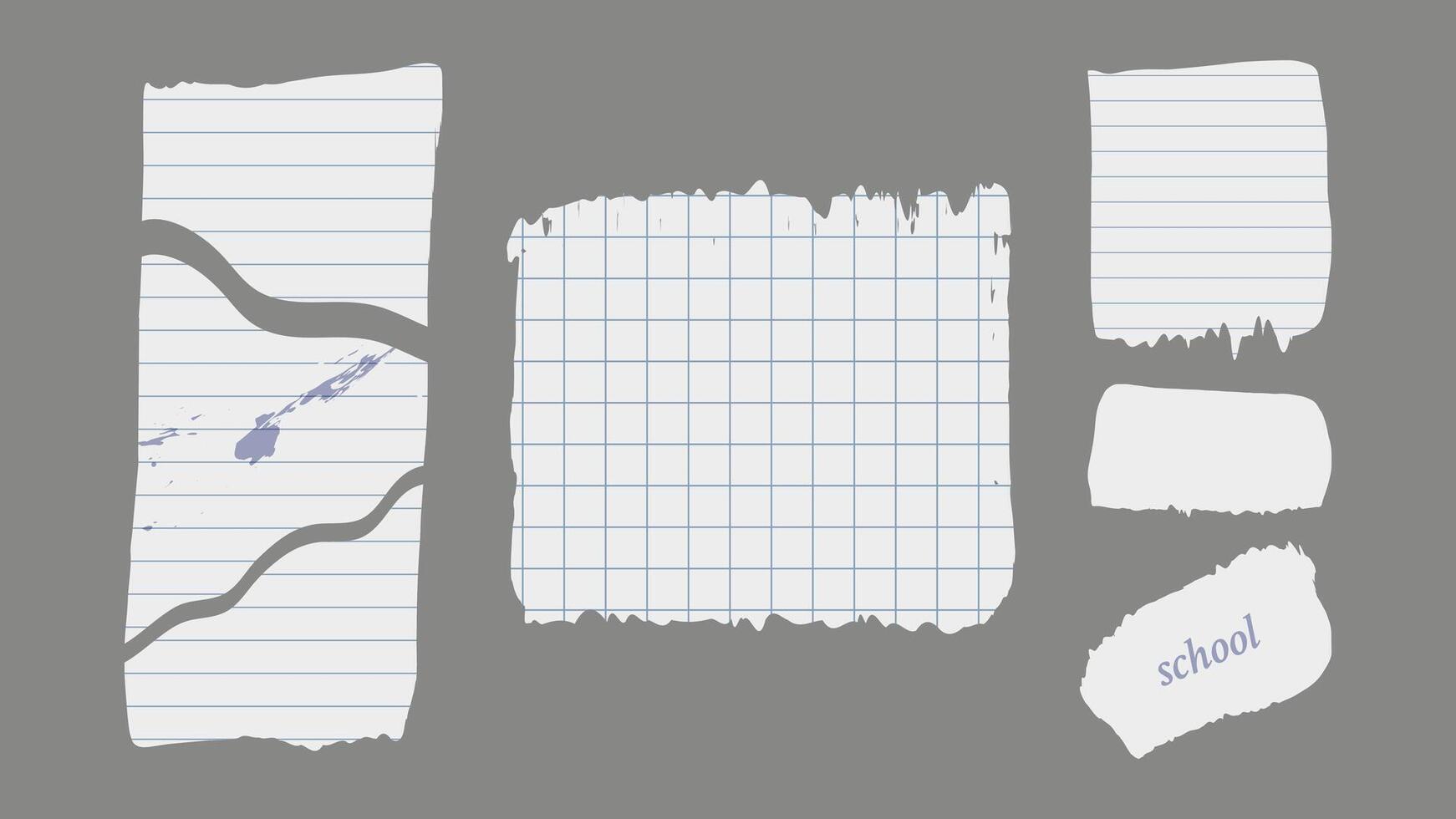 Paper and Elements scrapbooking Old torn crumpled. Torn sheets. Different textures patterns ragged edges imitation of newspaper scraps. illustration. vector