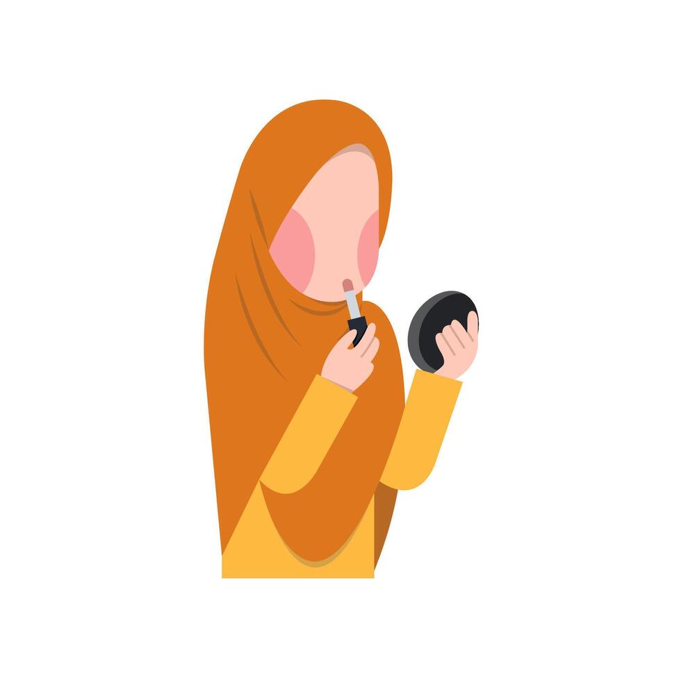 Character Of Muslimah Doing Makeup vector