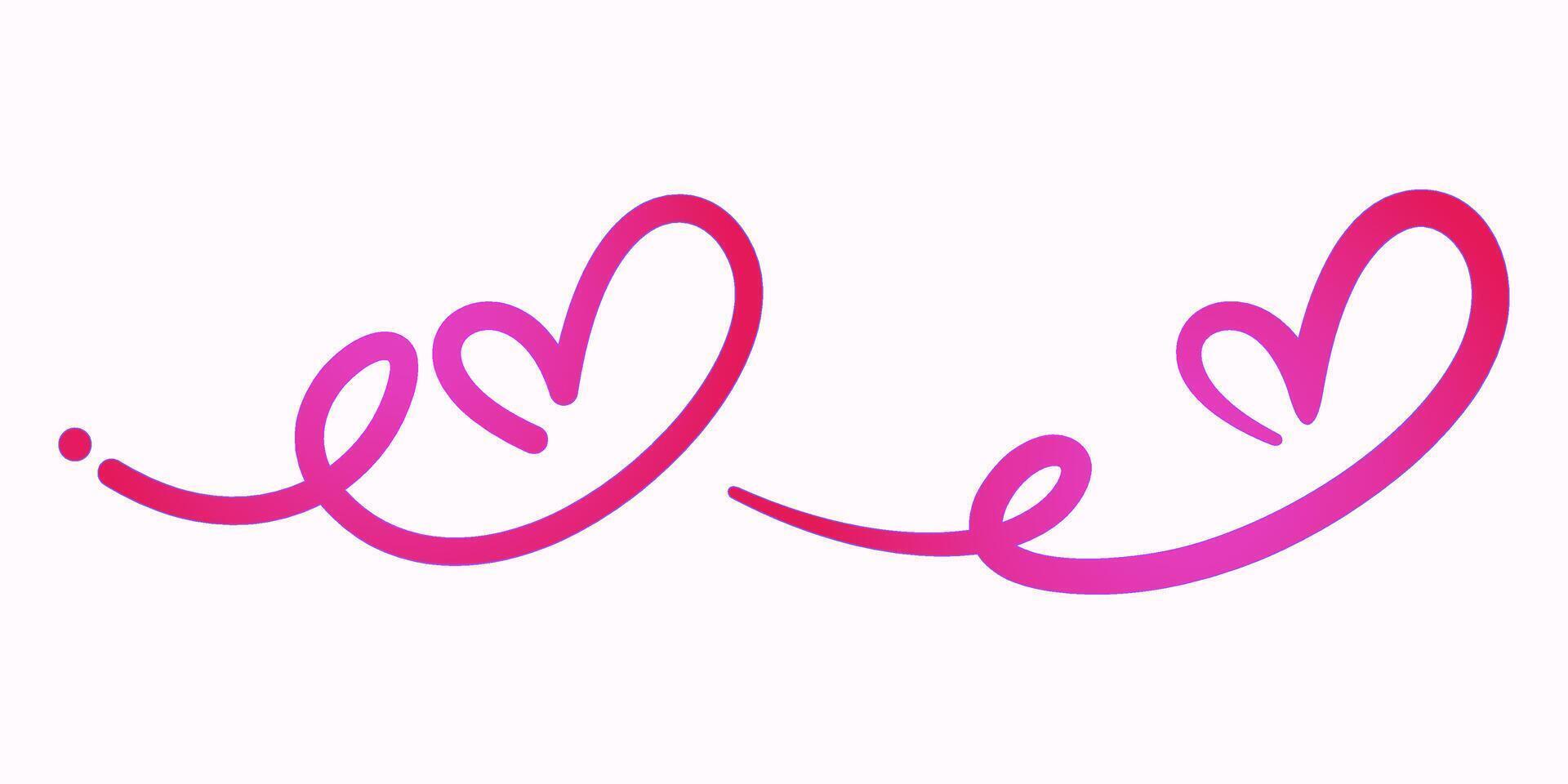 Duo curly pink heart, hand drawn cute symbol and spring vector