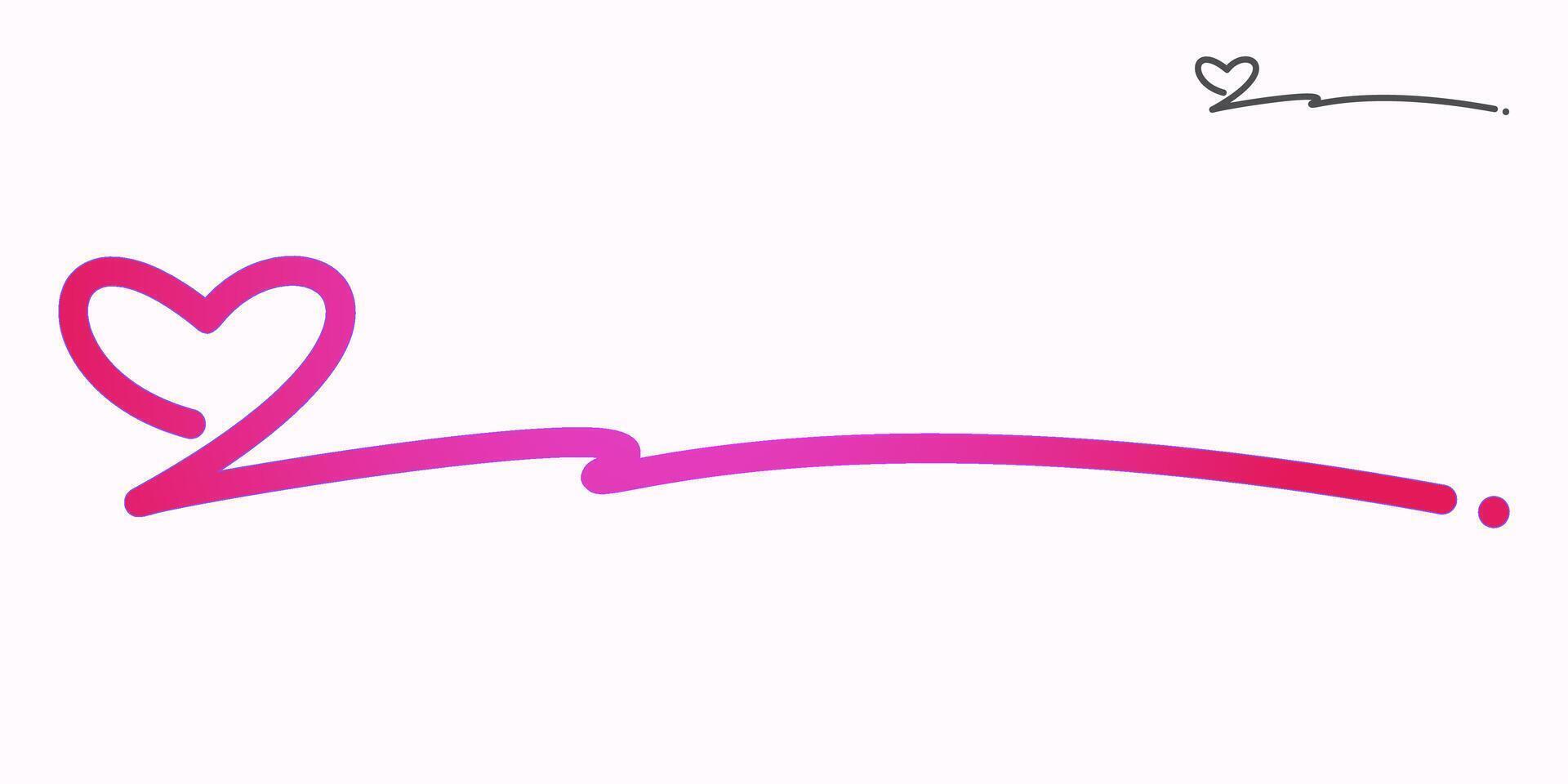 Twisted underline signature of pink heart, hand drawing vector