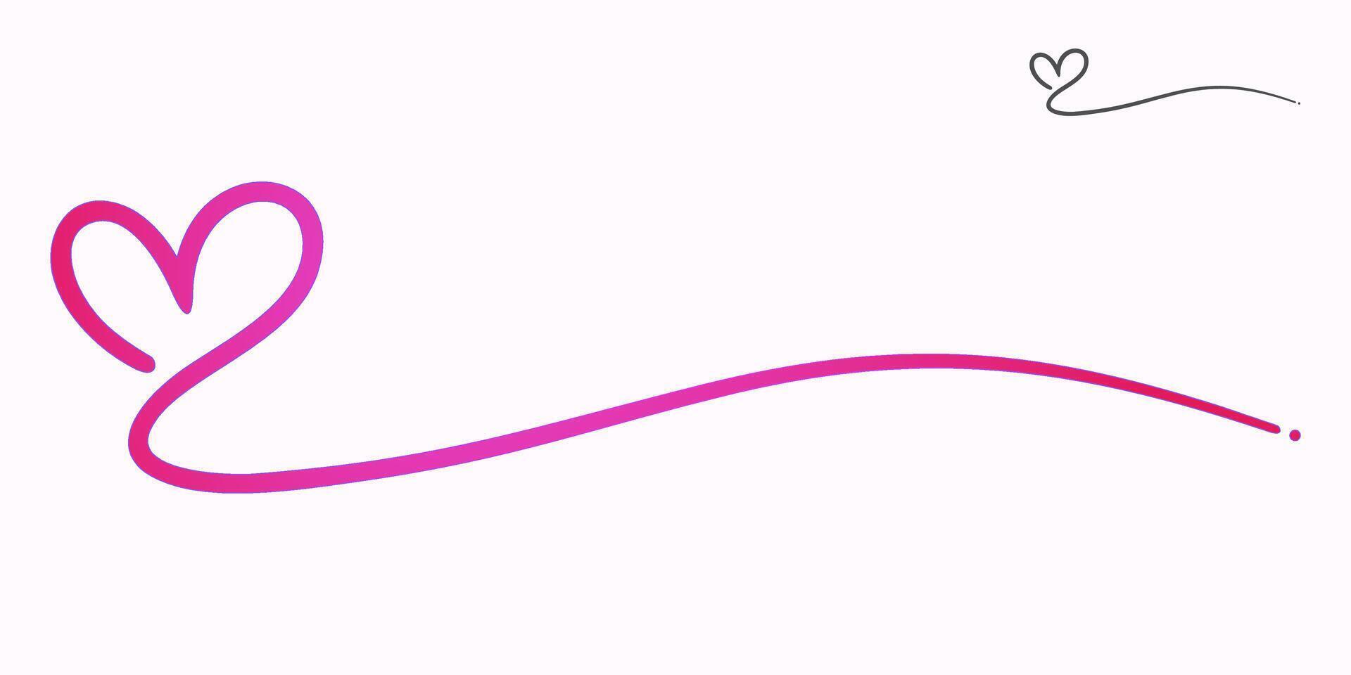 Curvy signature underline from a pink love, hand drawing vector