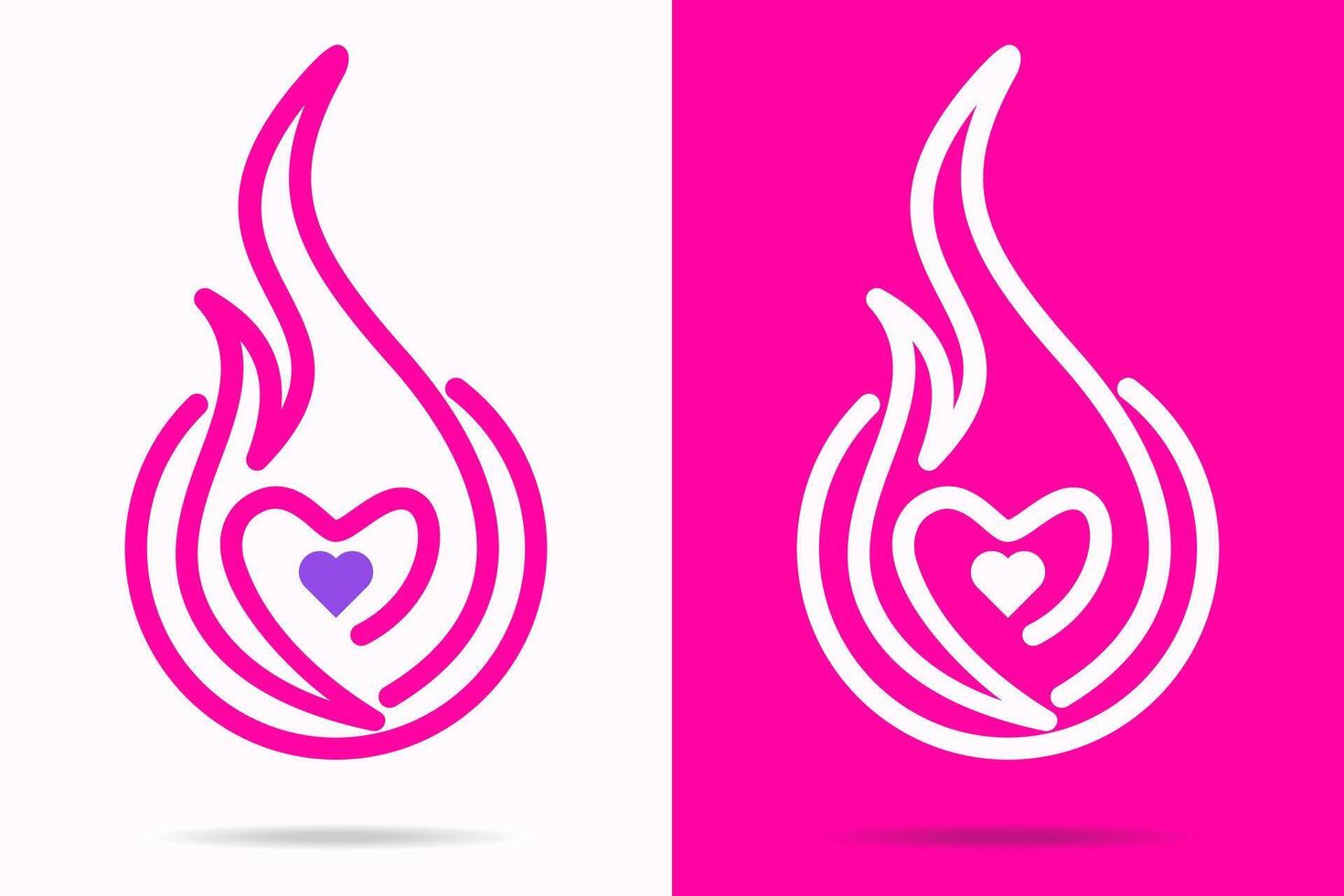 Outline hand drawing of heart on fire in pink and purple vector