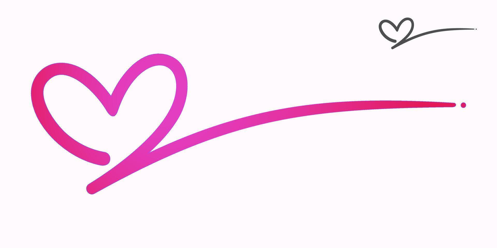 Firm curved underline from a pink heart, handdrawn vector