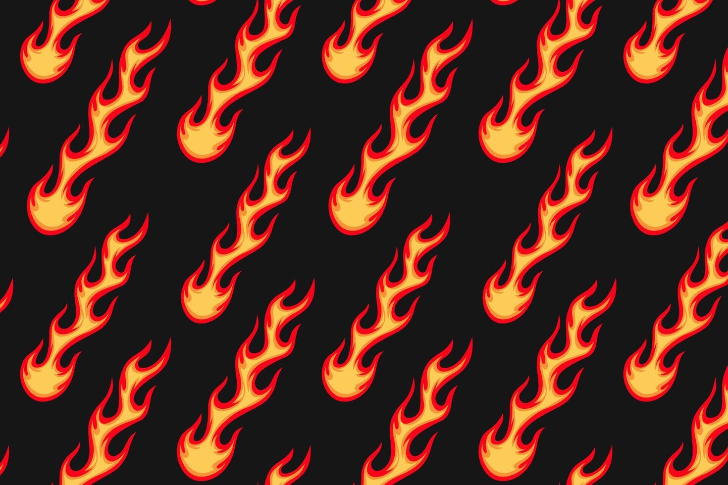 groovy red orange yellow fire seamless pattern for print on textile, wrapping,banner, card. abstract fire pattern on black background. old school flaming pattern. retro flame seamless pattern vector