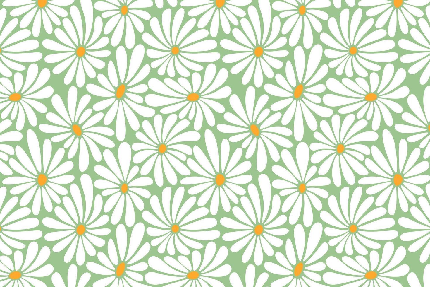 retro cream flowers pattern background for print wrapping, banner, card. abstract doodle daisy flower colorful pattern. floral botanical seamless pattern green background. cute flower pattern vector
