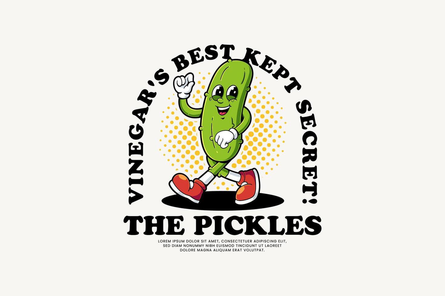 Pickle or Cucumber Icon Illustration. Pickle or Cucumber Retro Logo Mascot Cartoon Character with Standing Pose and Ok Hand Suitable for Web Landing Page, Banner, Sticker, Card vector