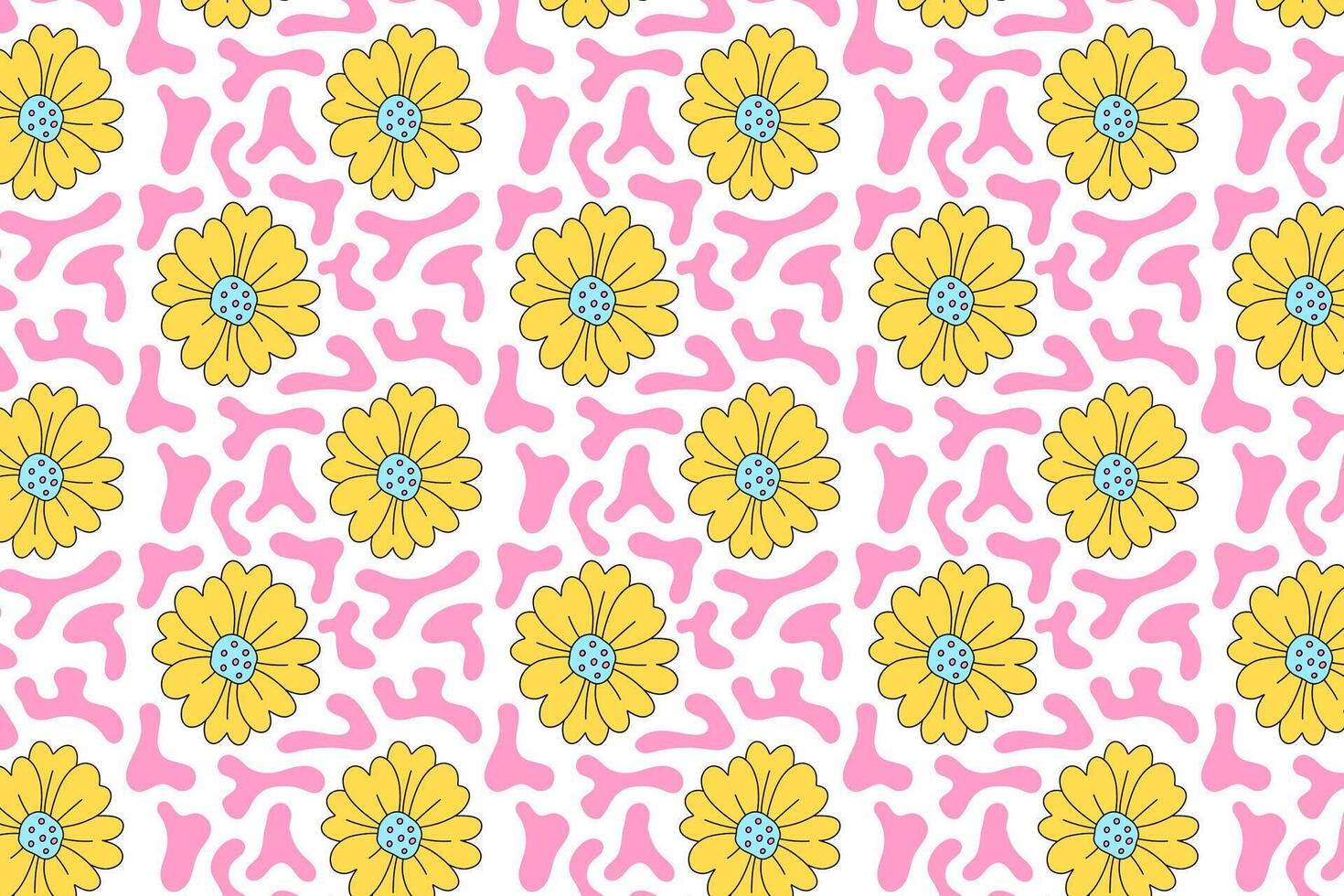 retro flower and liquid pattern for print wrapping, banner, card. doodle colorful flower. abstract flowers pattern. floral botanical seamless pattern white background. cute flower seamless pattern vector