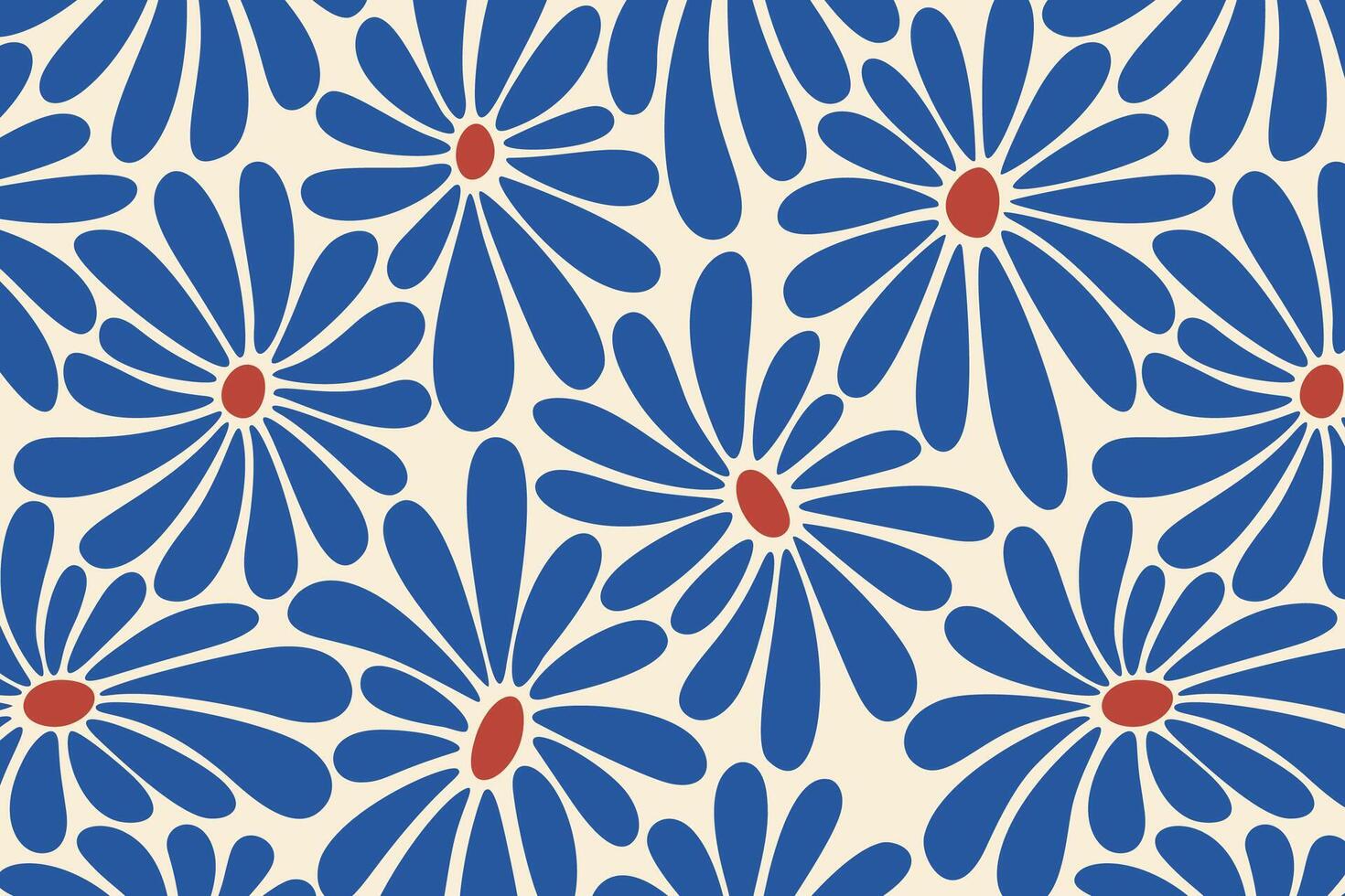 retro blue flowers pattern background for print wrapping, banner, card. abstract flowers pattern. doodle colorful flower. floral botanical seamless pattern cream background. cute flower pattern vector