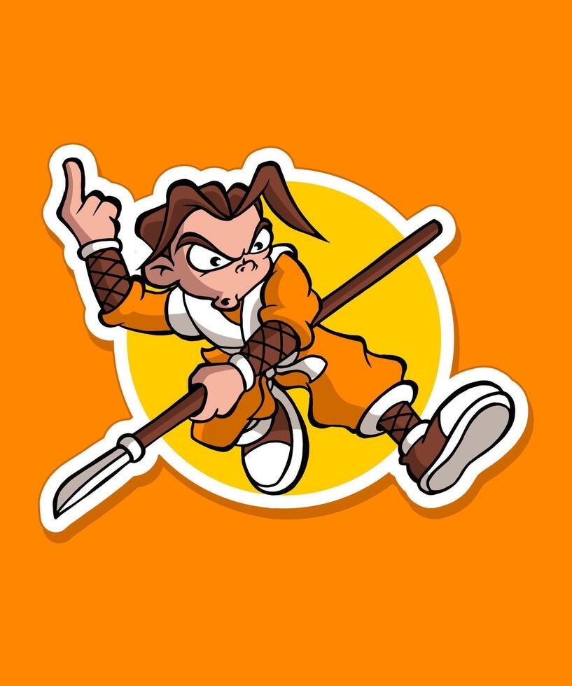Kung Fu Boy Cartoon Design Sticker vector