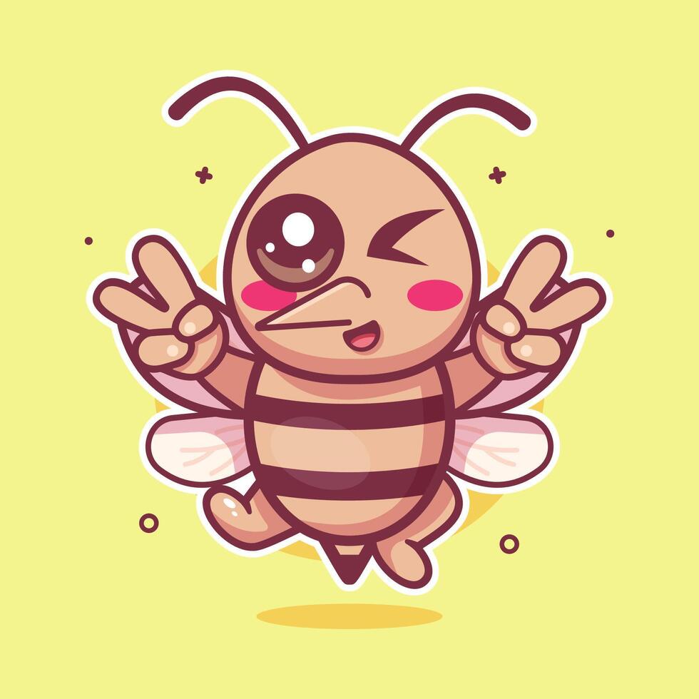 happy mosquito animal character mascot with peace sign hand gesture isolated cartoon vector
