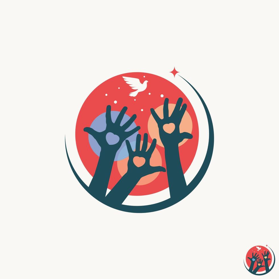 Logo design graphic concept creative abstract premium stock three raise hands up love release flying pigeon Related to freedom animal education vector