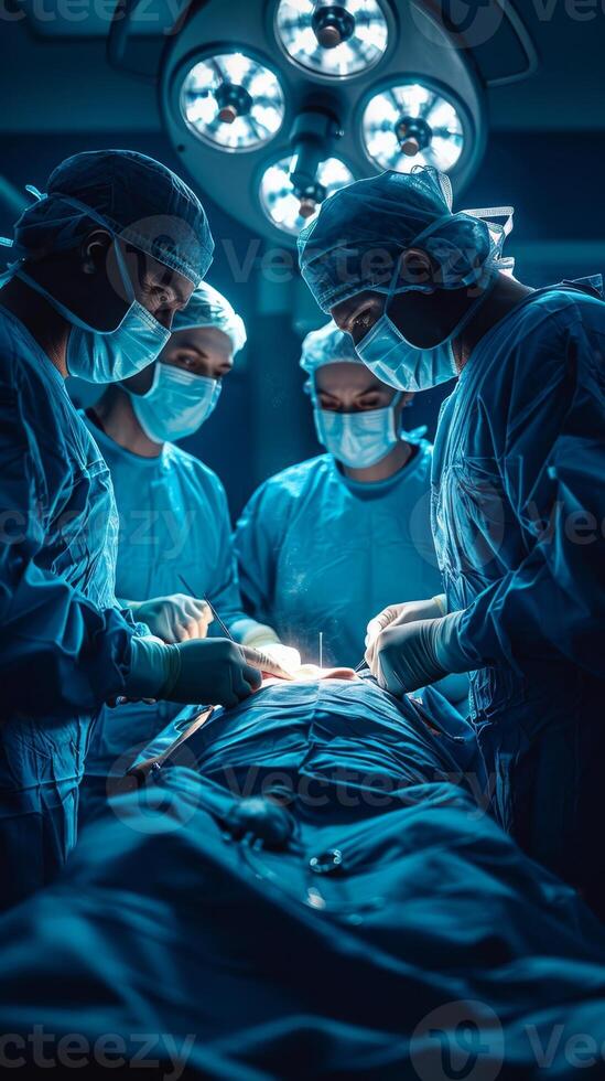 Surgical team performing surgery on patient in operating room photo