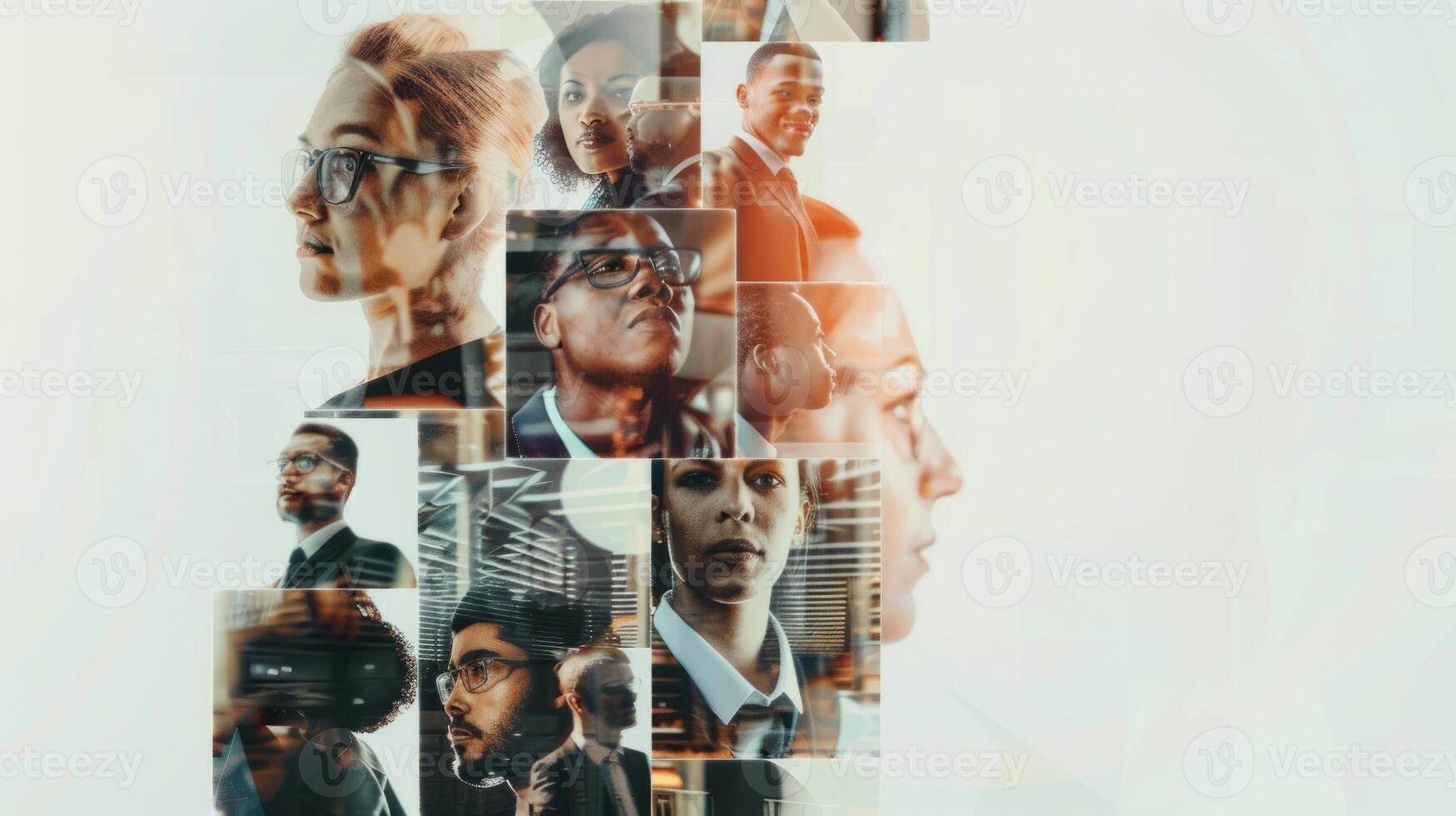 Collage of diverse business people creating the shape of a human head profile, symbolizing teamwork and diversity photo