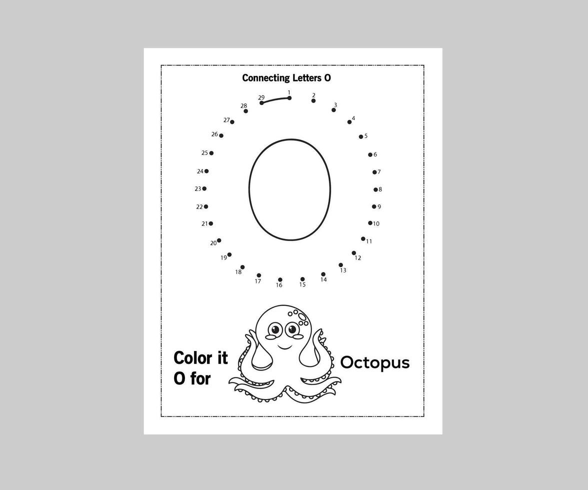 Letter O Tracing, Connect Letter, Hand pencil Control worksheets, Learning Colorings Worksheets vector