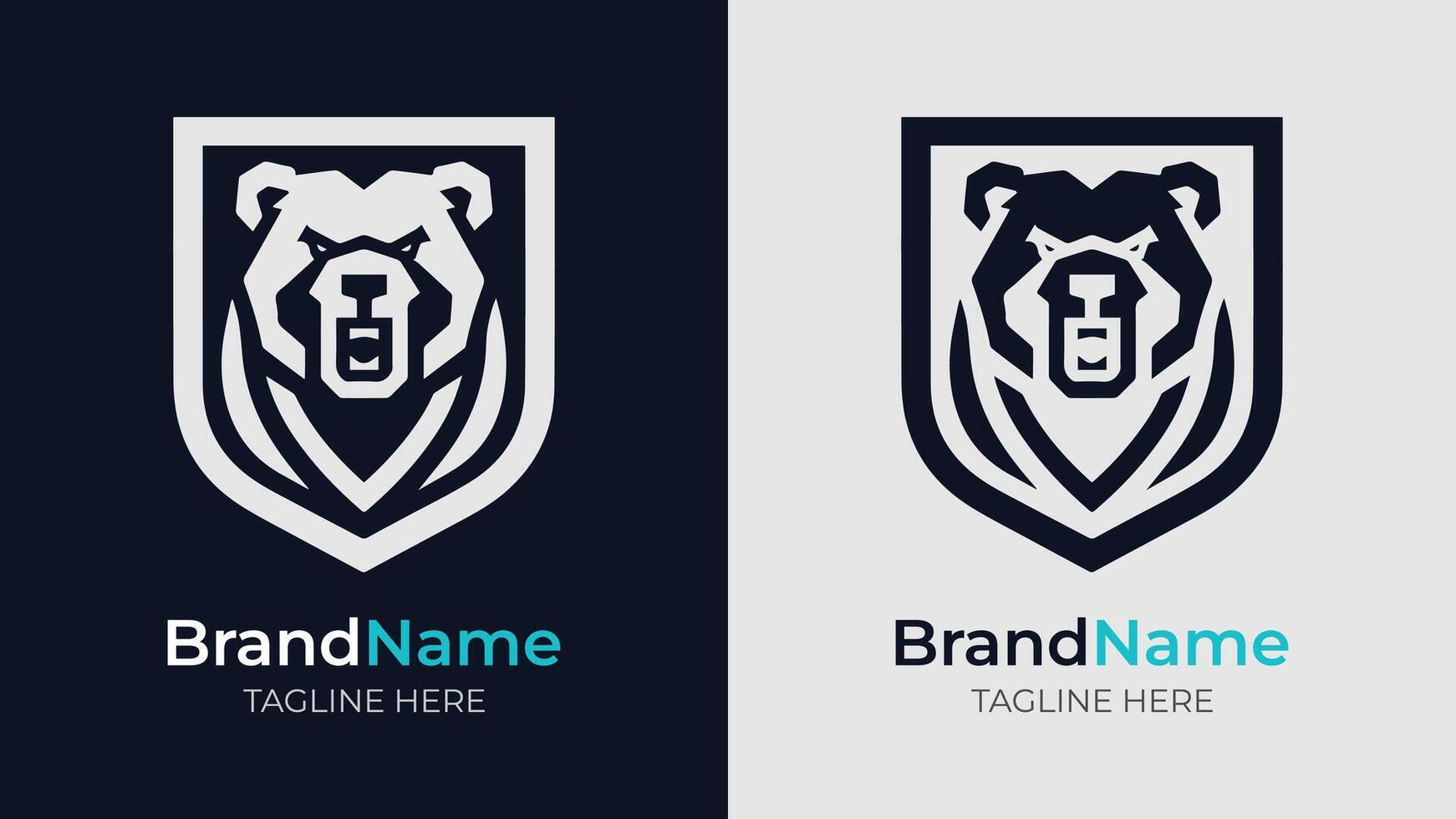 Monochrome Angry Bear Head Logo in Shield vector