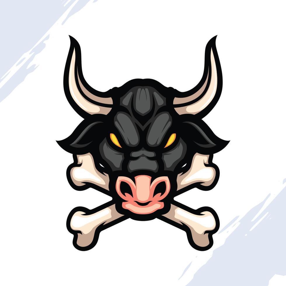 Dark Bull Head Mascot with Crossbone vector