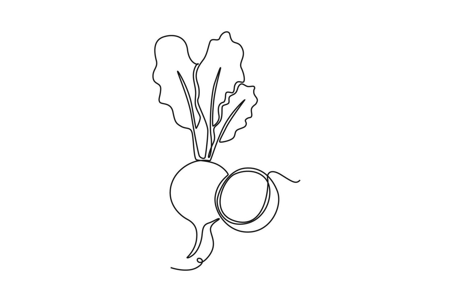 Single one line drawing whole healthy organic raw red radish for farm logo identity. Fresh crop concept for edible root vegetable icon. Modern continuous line draw design graphic illustration vector