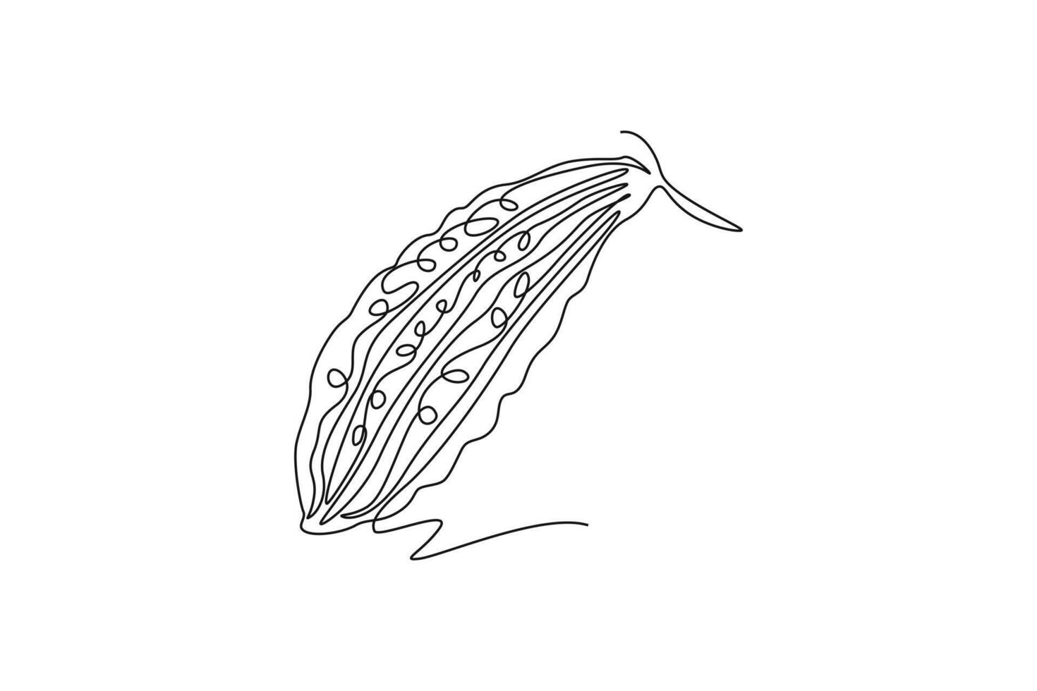 Continuous one line drawing of whole healthy freshness organic bitter gourd for farm logo identity. Fresh bitter melon concept for vegetable icon. Single line draw design graphic illustration vector