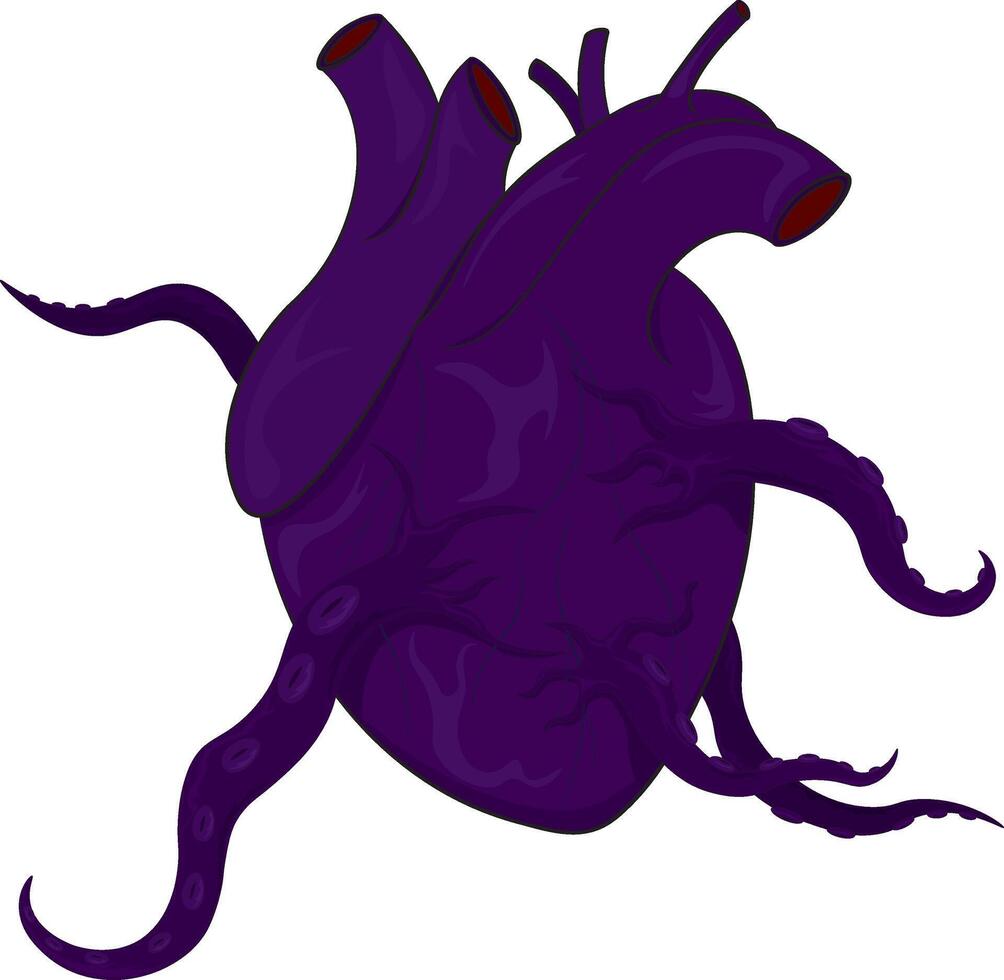 Corrupted purple heart with tentacles artistic illustration vector