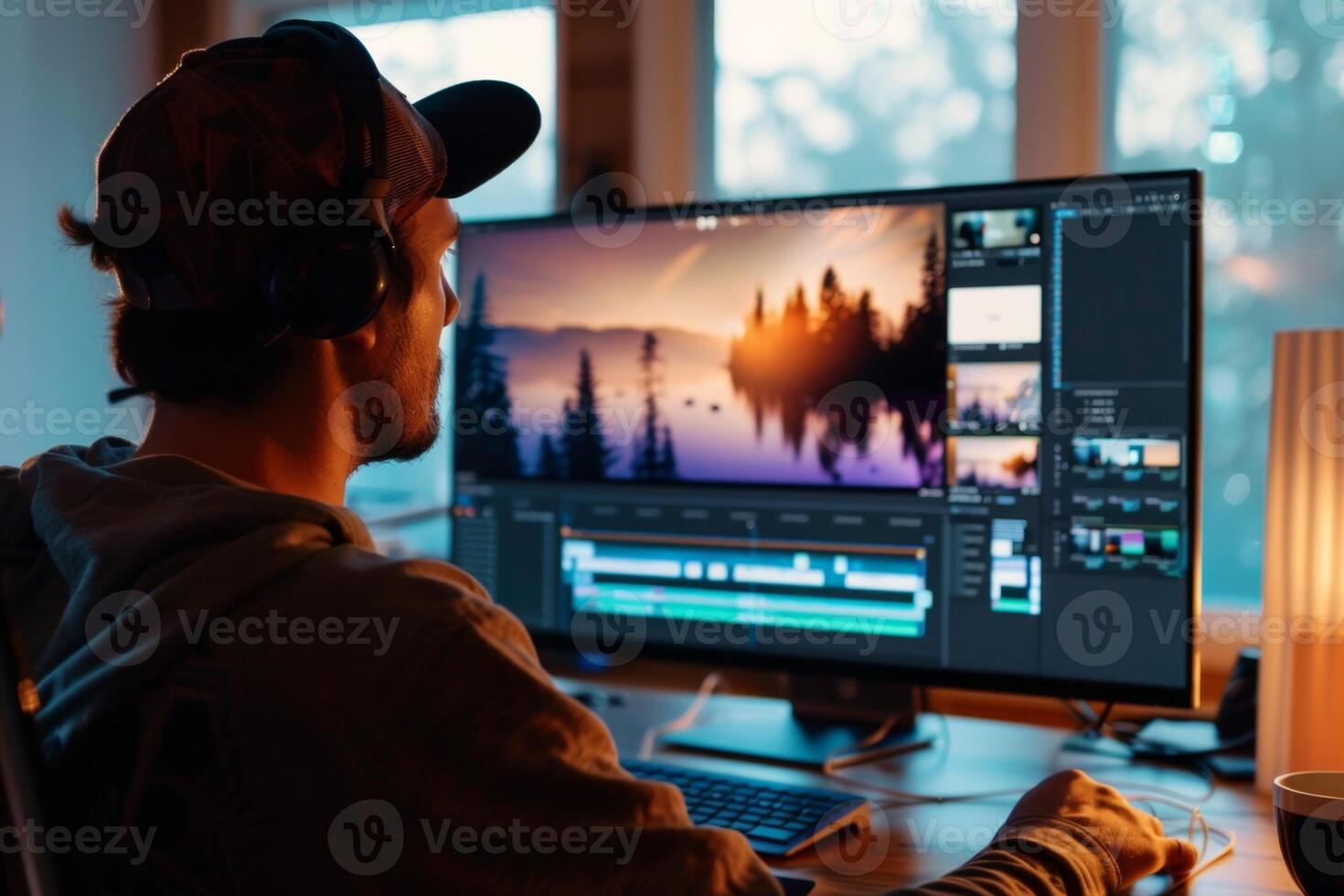 editor working on a project using professional computer software photo