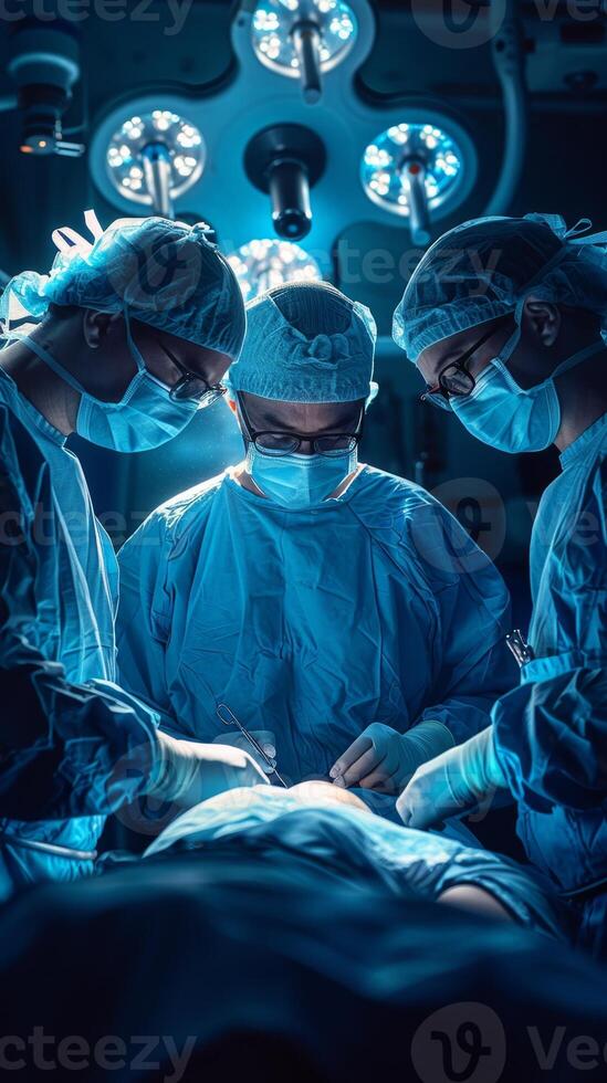 Professional surgeons team performing surgery operation on a patient in a modern operating room photo