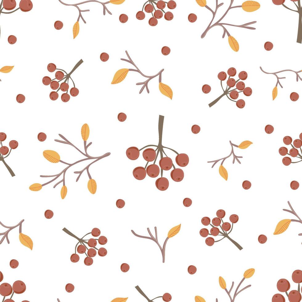 Seamless pattern with twigs, leaves and rowan berries. Autumn design. Thanksgiving and harvest concept. Modern print for fabric, textiles, wrapping paper vector