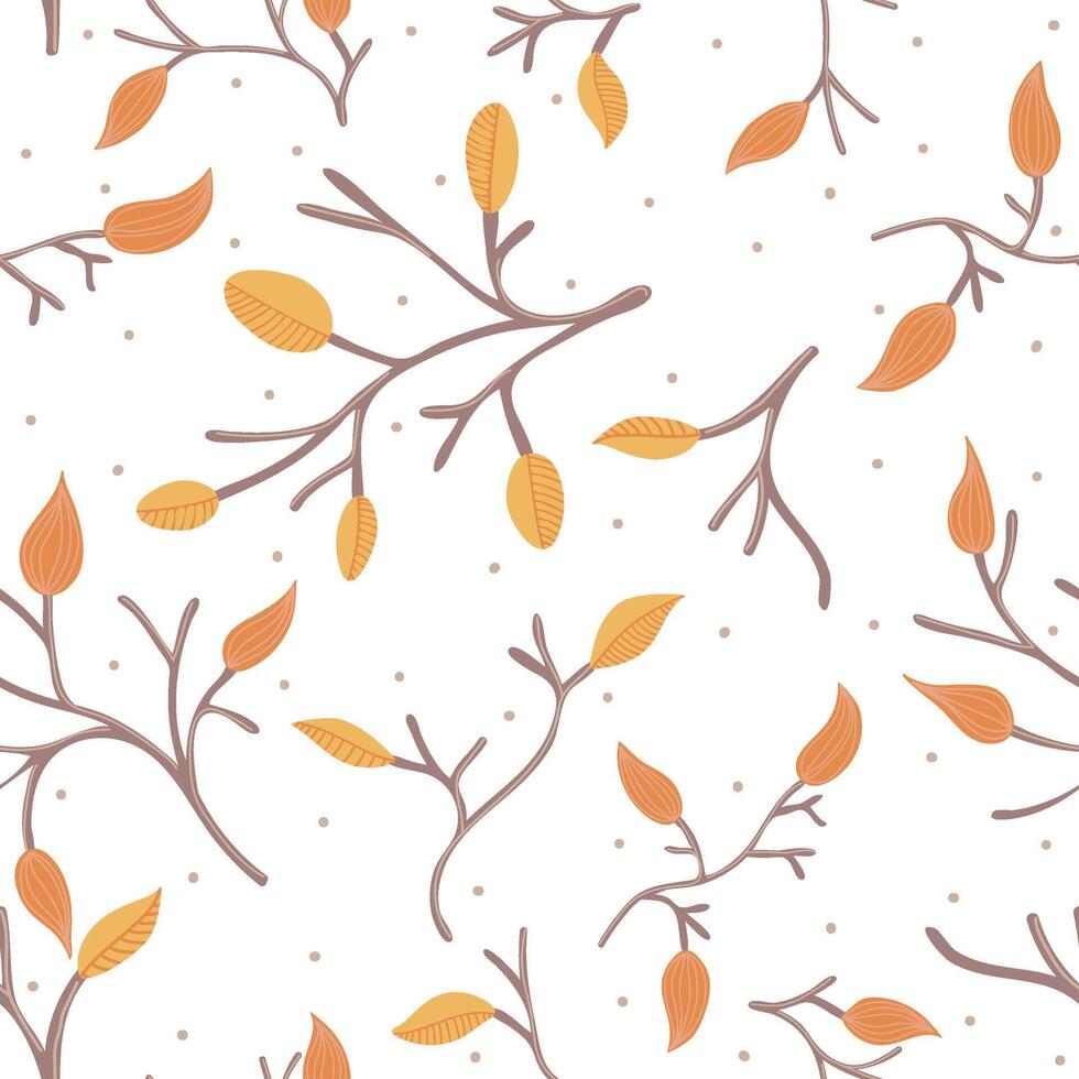 Seamless pattern with twigs and leaves. Autumn design. Thanksgiving and harvest concept. Modern print for fabric, textiles, wrapping paper vector