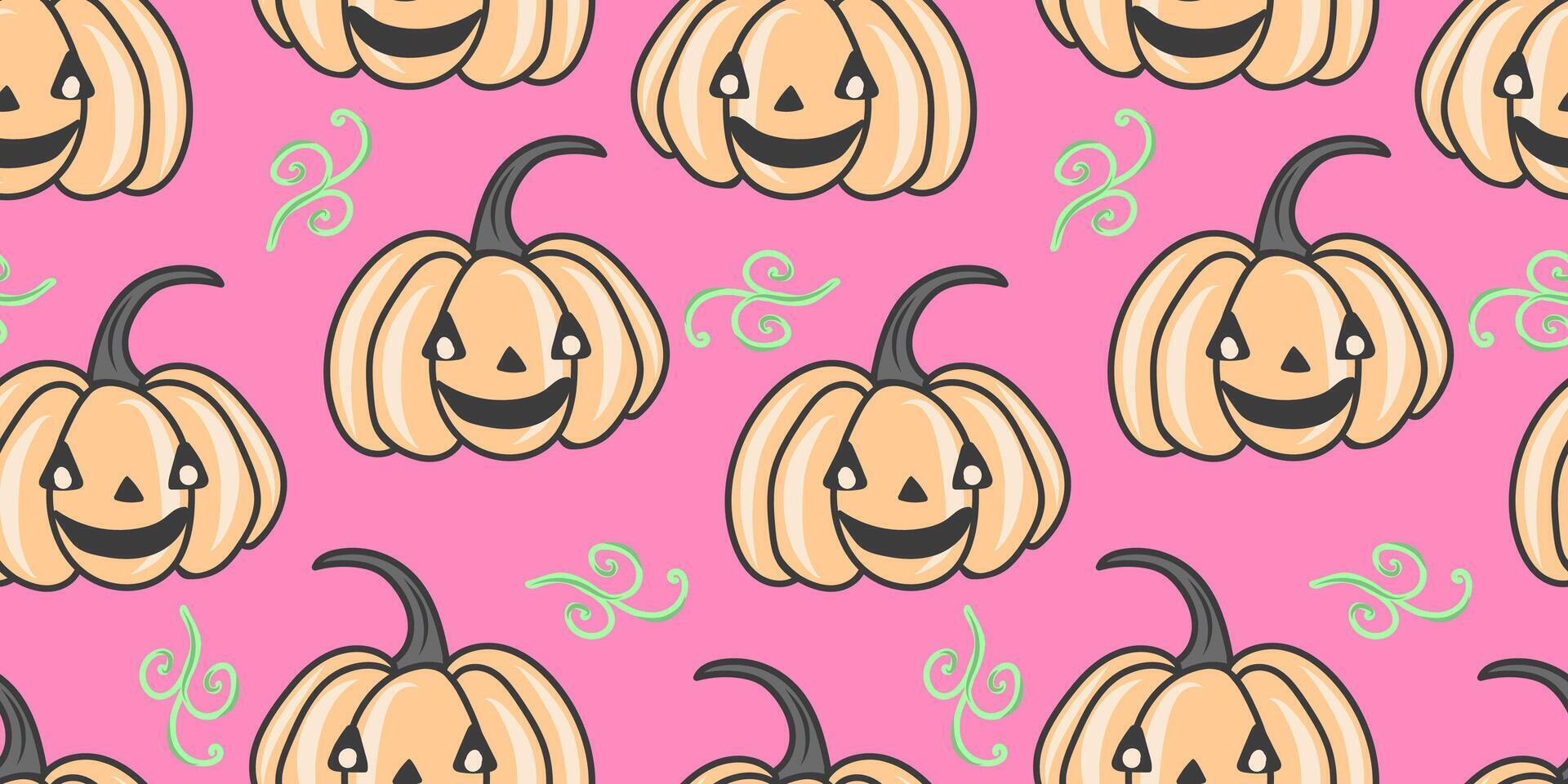 Seamless pattern of cute pumpkins. Halloween symbol vector
