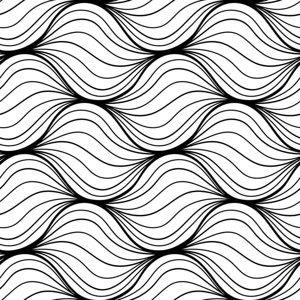 Seamless Monochrome wave pattern. Striped texture with many lines. Abstract modern print for fabric, textiles, wrapping paper. vector
